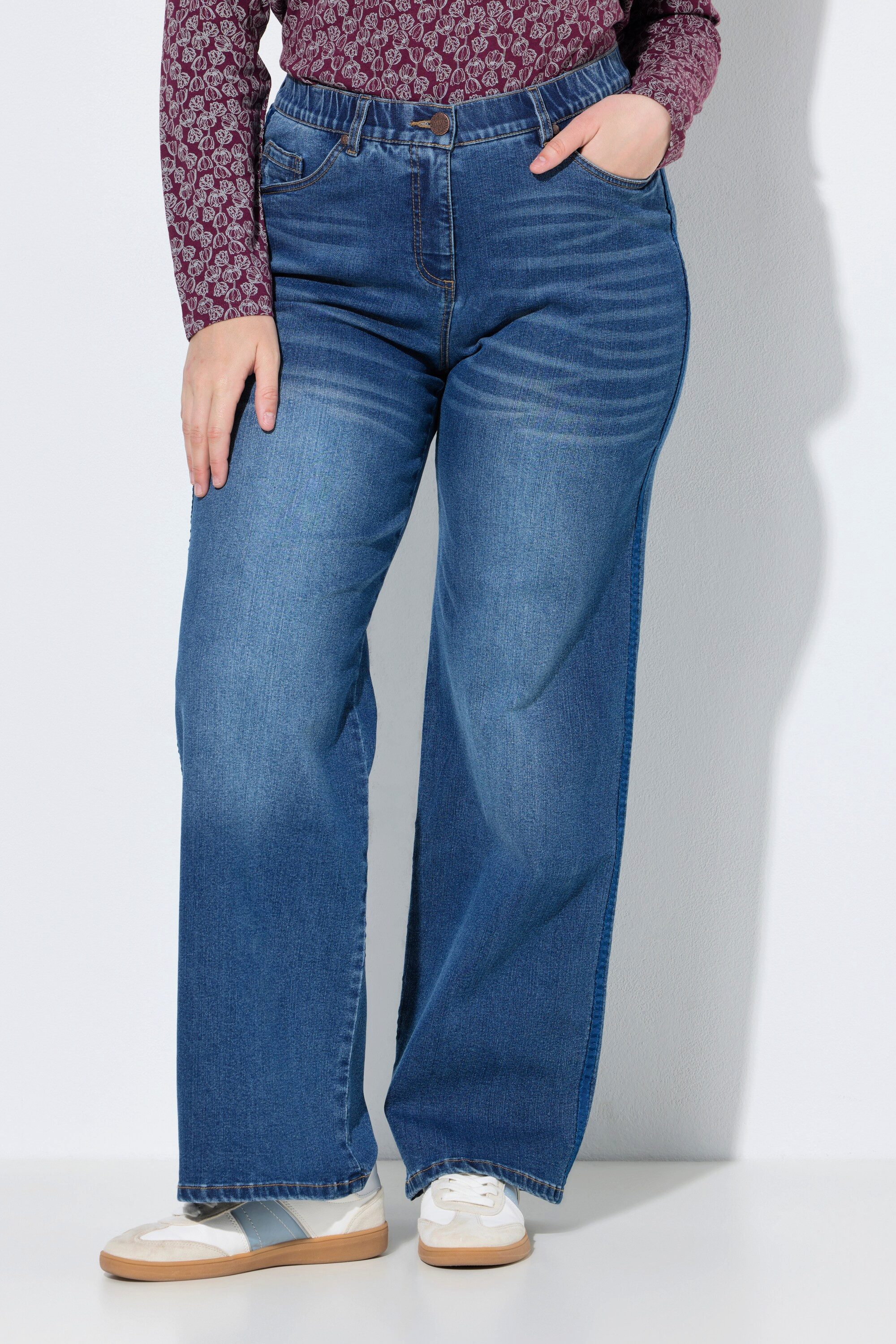 Ulla Popken 5-Pocket-Jeans Jeans Mary Ripsband weites Bein Stretch