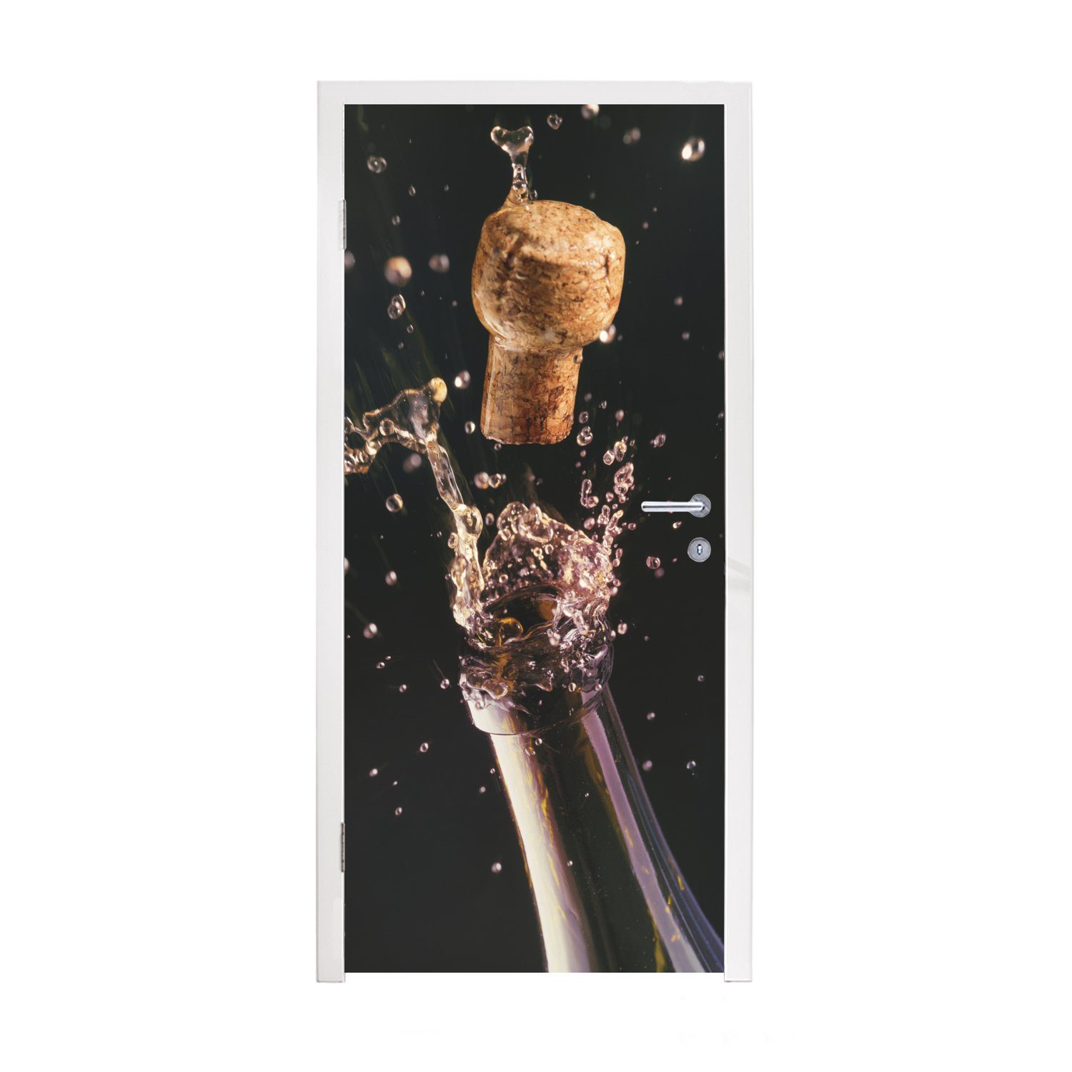 MuchoWow Türtapete Ein Korken knallt aus einer Champagnerflasche, Matt, bedruckt, (1 St), Fototapete für Tür, Türaufkleber, 75x205 cm