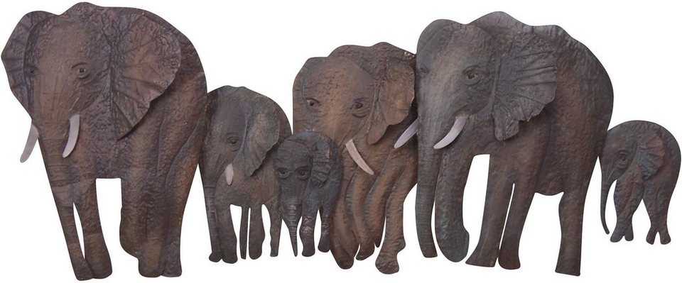 MORE AND LIVING Wanddekoobjekt Elefantenfamilie, Wanddeko, Metall HOFMANN aus
