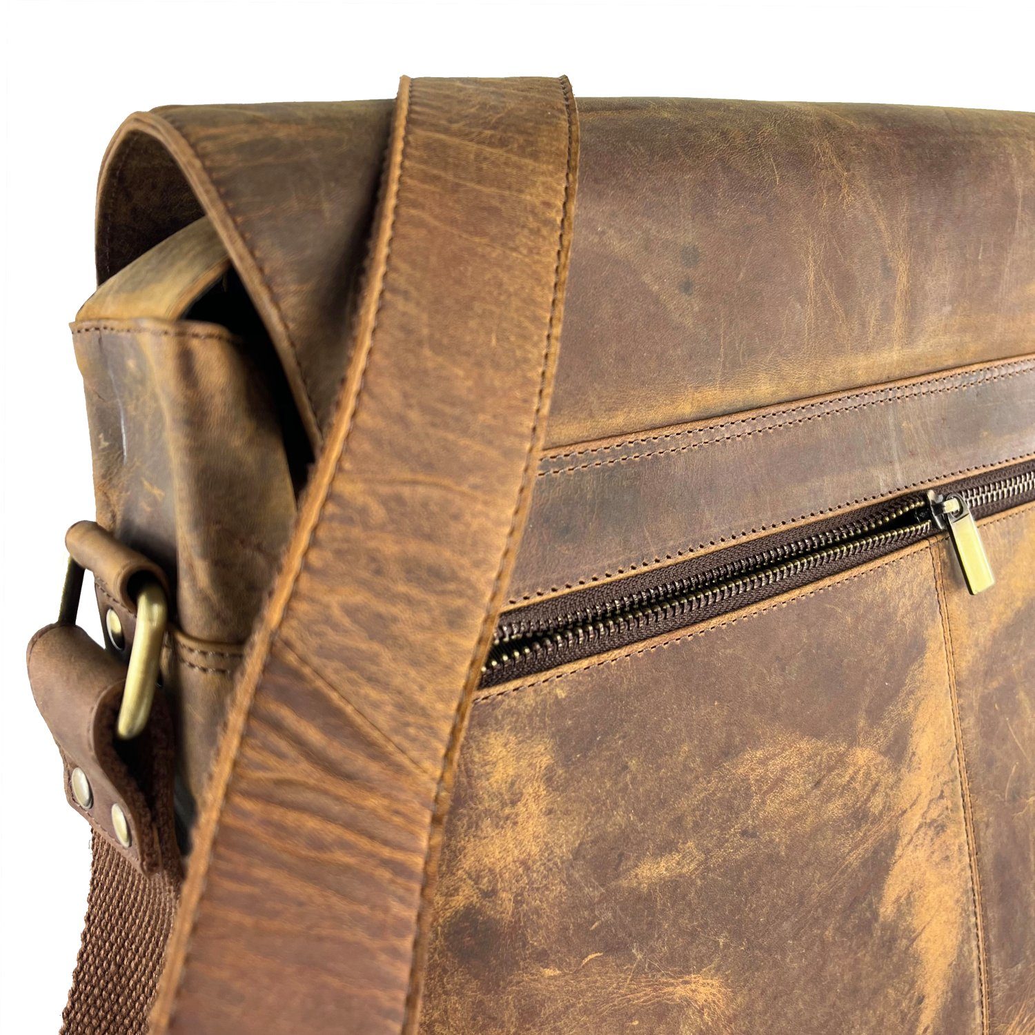 Buffalo Hill Aktentasche >2474< elegante Laptoptasche aus reinem Büffelleder, Organizer, Herren Umhängetasche in naturfarben