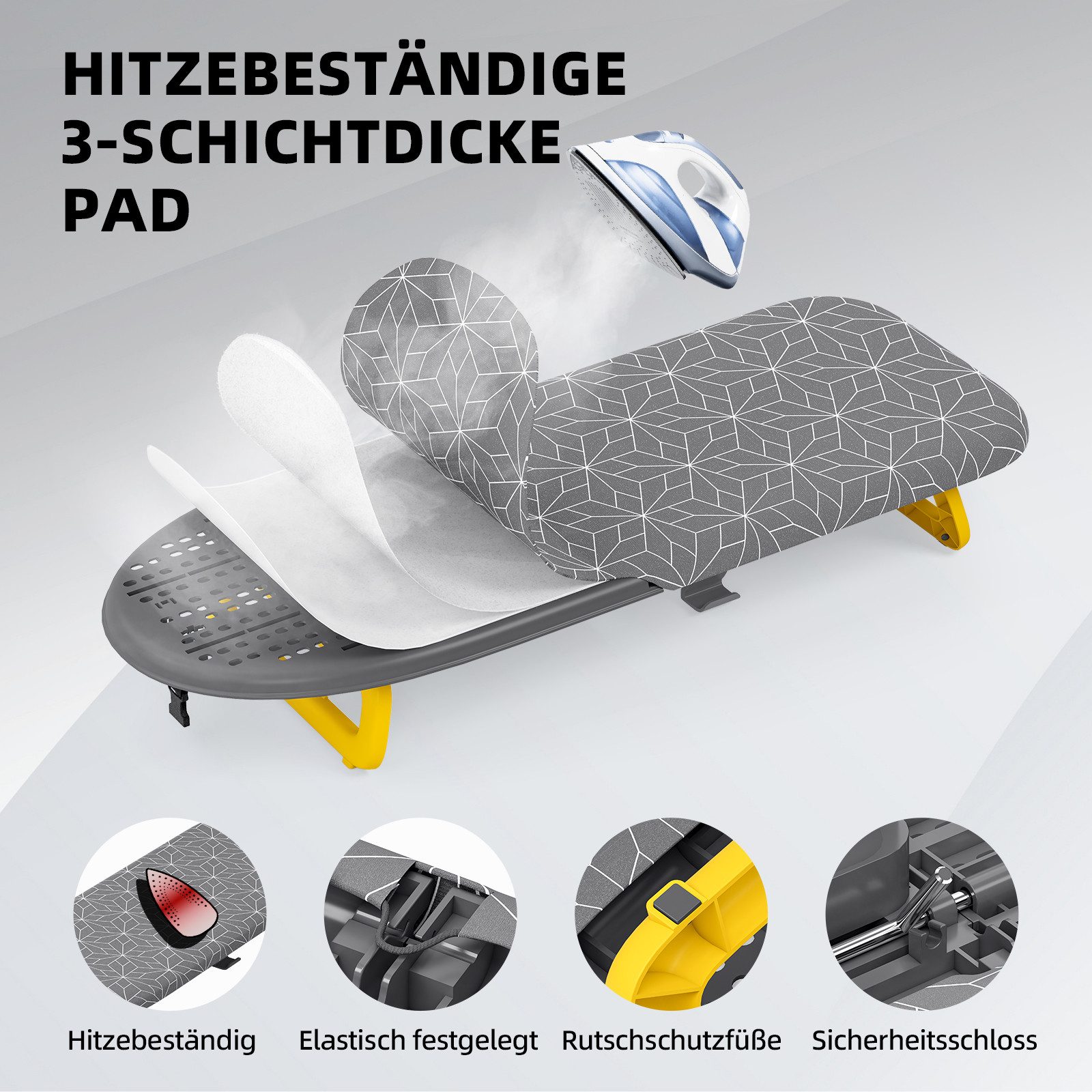 KINGRACK Bügelbrett Klappbares Tisch-Bügelbrett, kleines faltbares kompaktes Bügelbrett, Tragbar mit Bügeleisenhalter & Aufhängeseil, Maße 31 x 80 cm