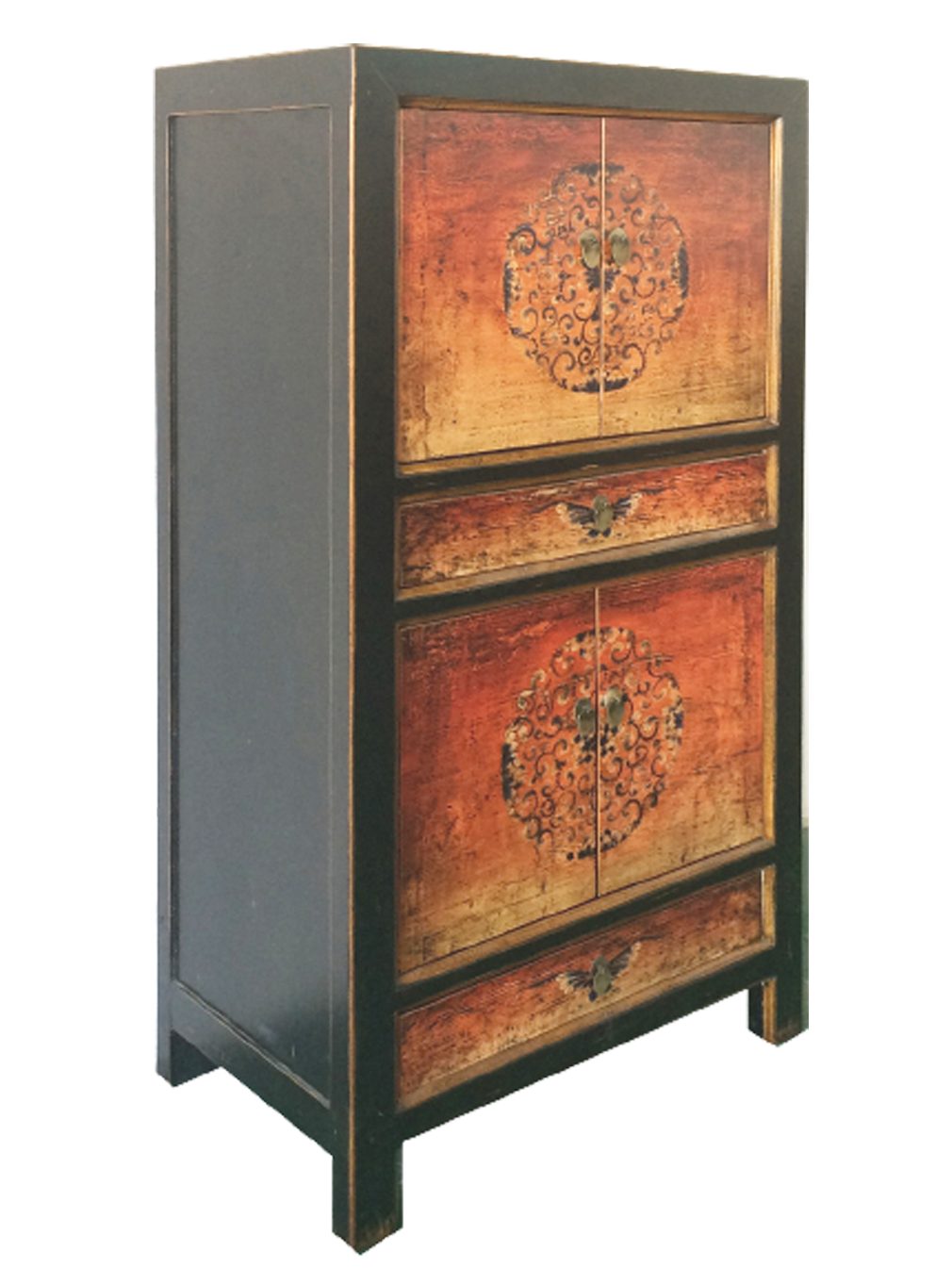 OPIUM OUTLET Kleiderschrank Möbel Asia Vintage Schrank chinesisch (Wohnzimmer Schlafzimmer Landhaus Antik-Stil, asiatisch chinesisch orientalisch) Hochzeitsschrank Hoch-Kommode komplett montiert