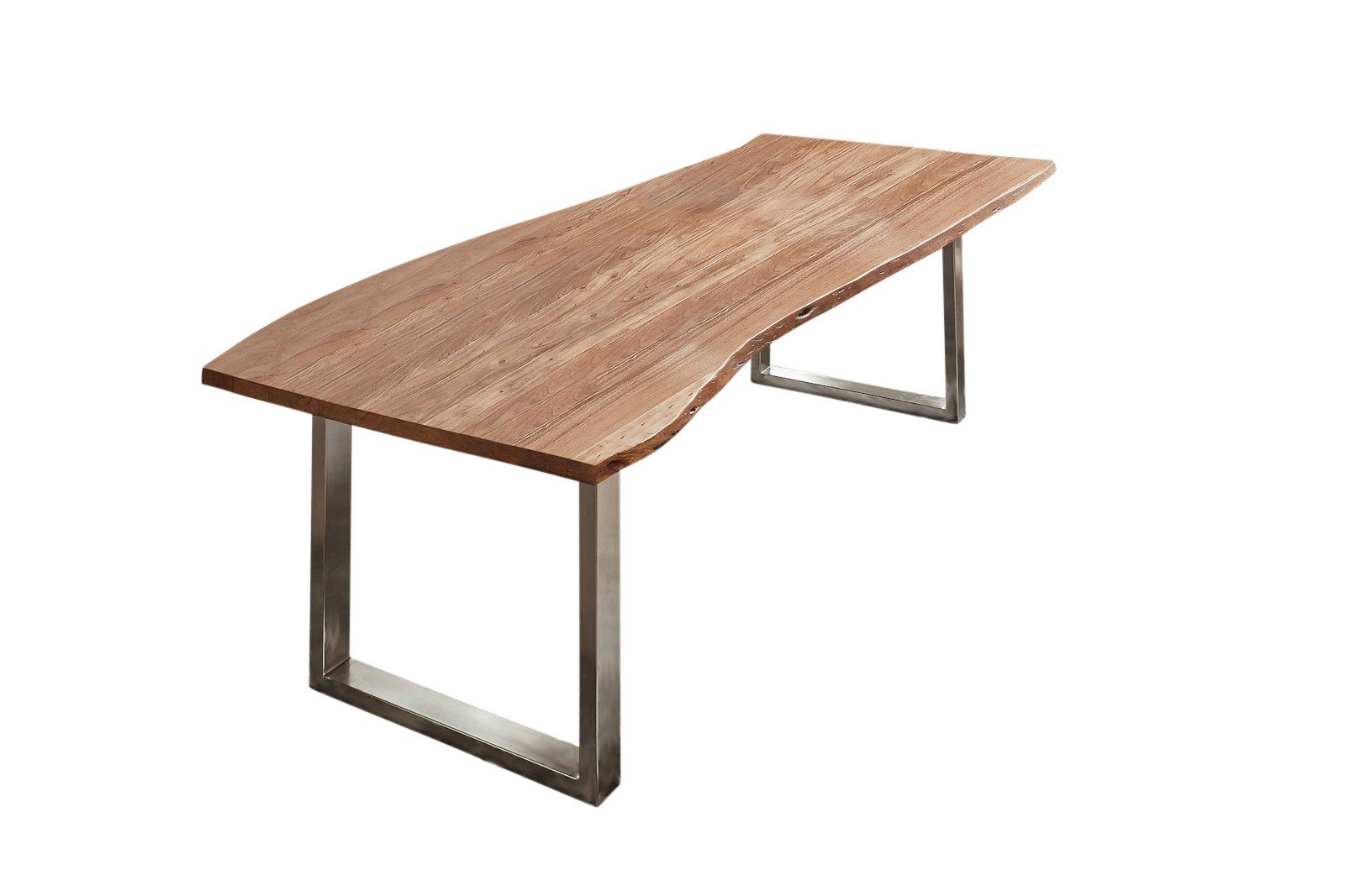 SAM® Baumkantentisch Bernhard, massives Akazienholz, natürliche Baumkante, Metallgestell U-Form