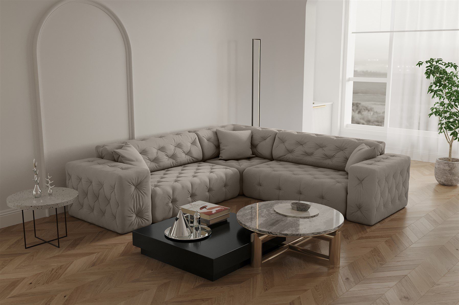 Cream universal Ecksofa in Designersofa Ecksofa Stoff Velvet Seite Möbel CHANTAL Opera Fun