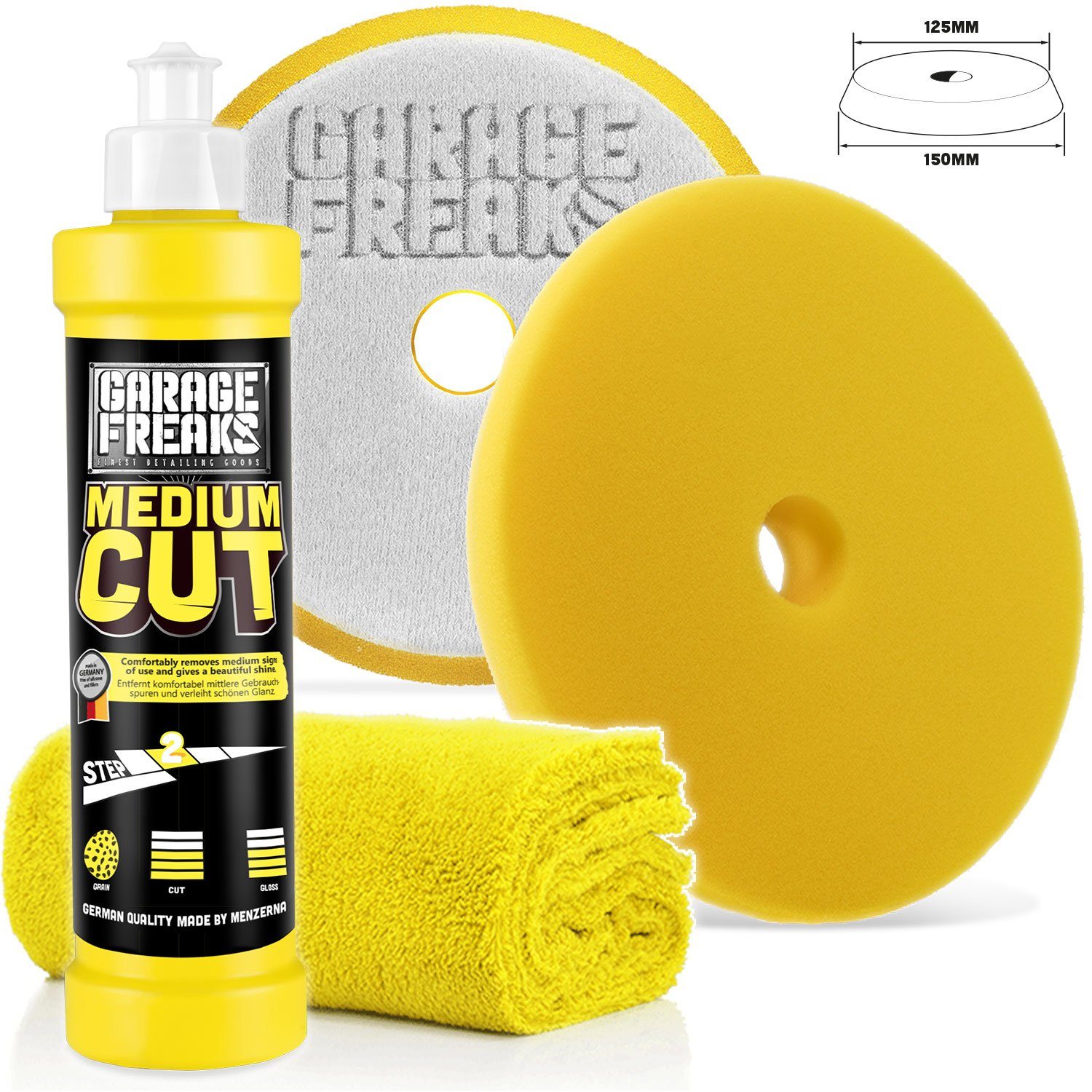 Garage Freaks Politur - Heavy Cut, Medium Cut, Finish Cut, Carnauba Versiegelung Autopolitur (3 St), Auto Polier Set