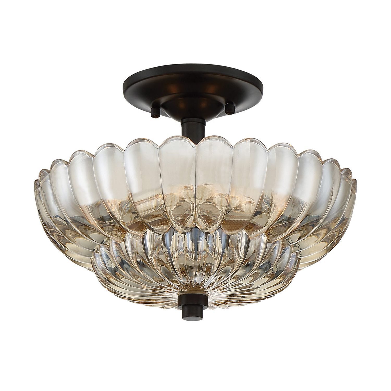 Licht-Erlebnisse Deckenleuchte VERO, ohne Leuchtmittel, Metall Rauchglas E14 Ø 29,7 cm rund Schwarz Bernstein 3-flammig