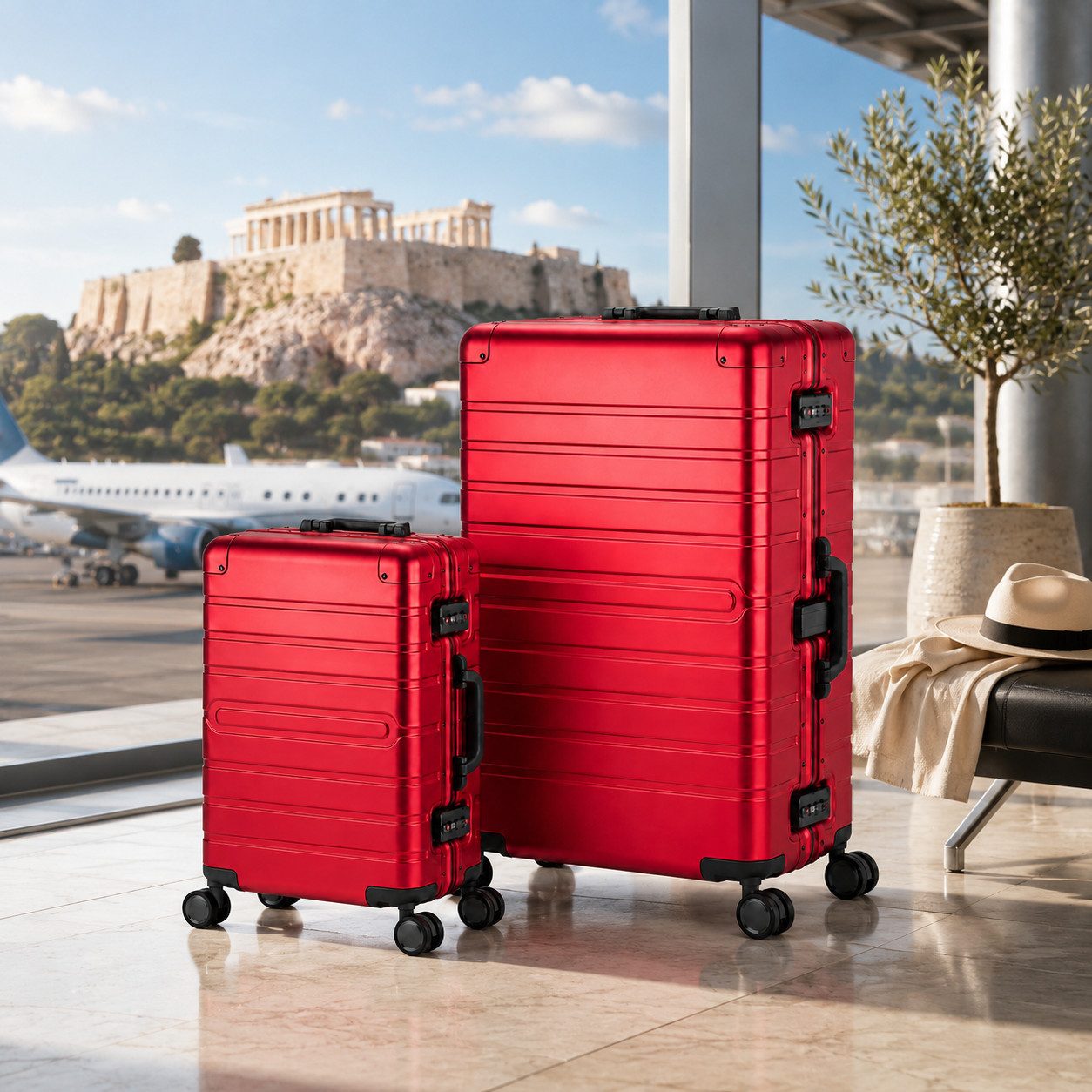 Travelhouse Kofferset 100% Aluminium OSLO - verschiedene Farben, 4 Rollen, (2 tlg., S+L), mit stabiler Aluminium-Hartschale und verstärkten Ecken
