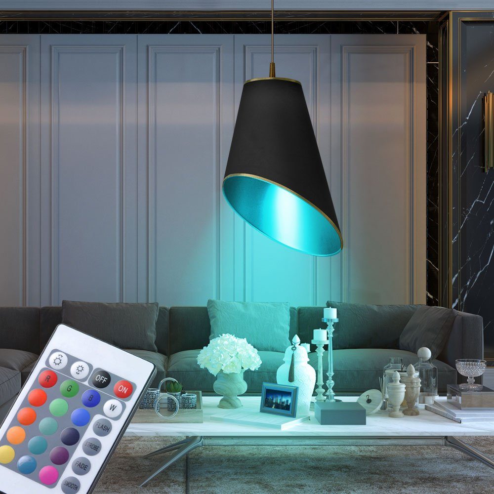etc-shop LED Pendelleuchte, Leuchtmittel inklusive, Warmweiß, Farbwechsel, Pendel Leuchte gold Fernbedienung Stoff Hänge Lampe schwarz