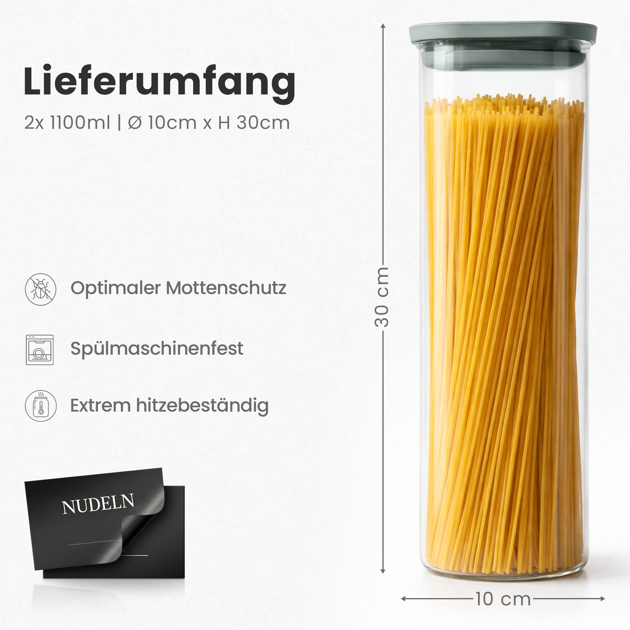 Lemontree Vorratsglas mit Deckel luftdicht inkl. Etiketten für Küche Aufbewahrung, Borosilikatglas, (Vorratsdosen Set inkl. Wasserfesten Etiketten), Glasbehälter Lebensmittel luftdicht für Küche Aufbewahrung