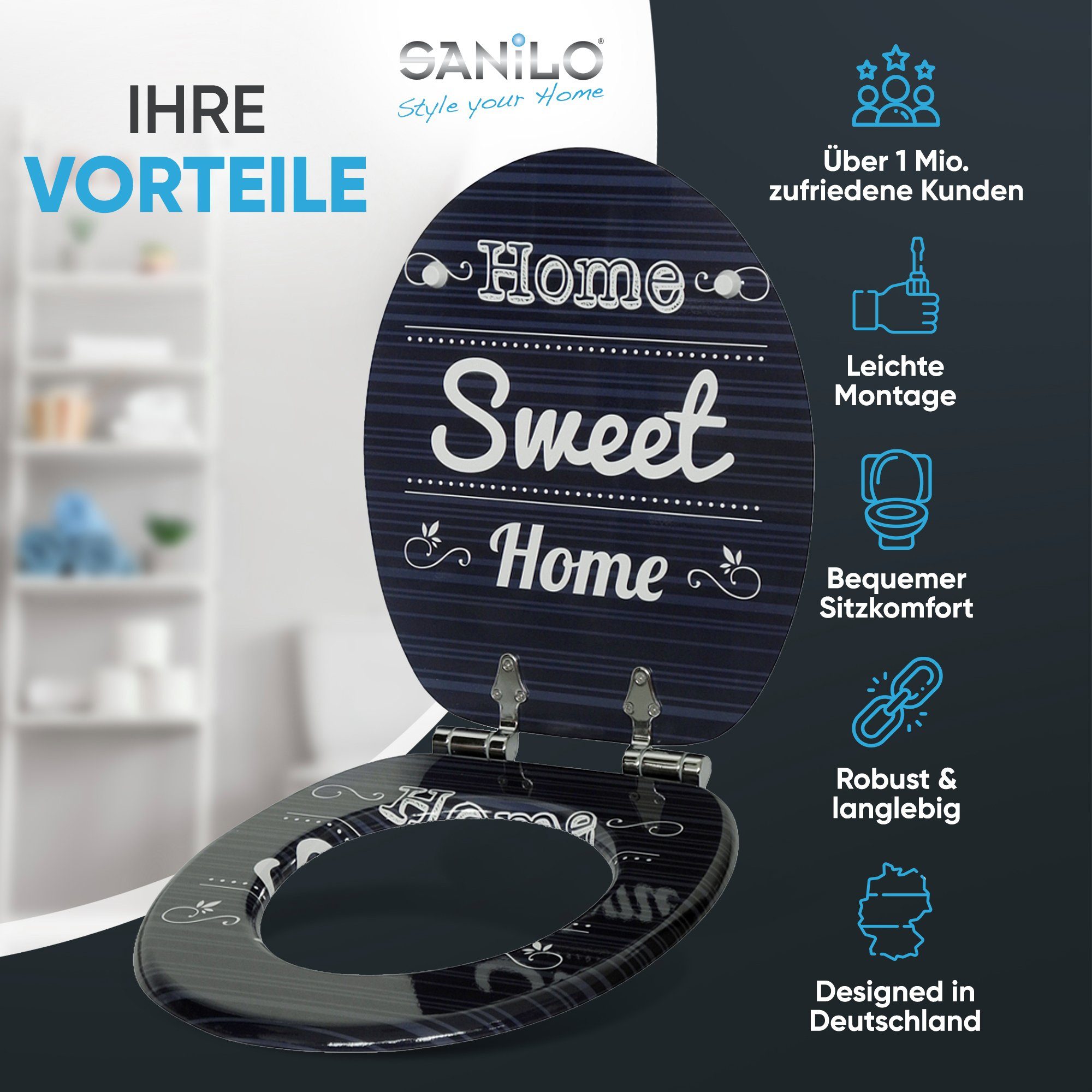 Sanilo WC-Sitz Home Sweet Home mit Absenkautomatik, Toilettendeckel vom Hersteller, hochwertig & modern mit Motiv, universell, leichte Montage – Bild 2 von 5