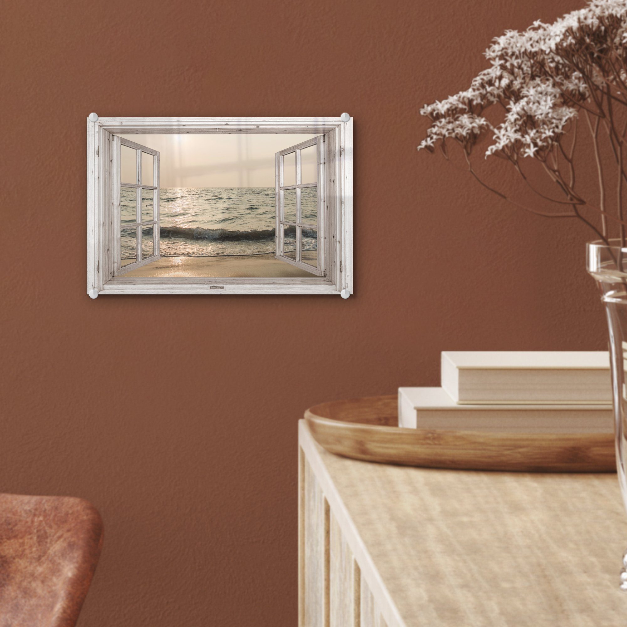 MuchoWow Acrylglasbild Aussicht - Foto Glas Wandbild - Glas Glasbilder - auf Strand, Meer Wanddekoration - auf St), Bilder - (1