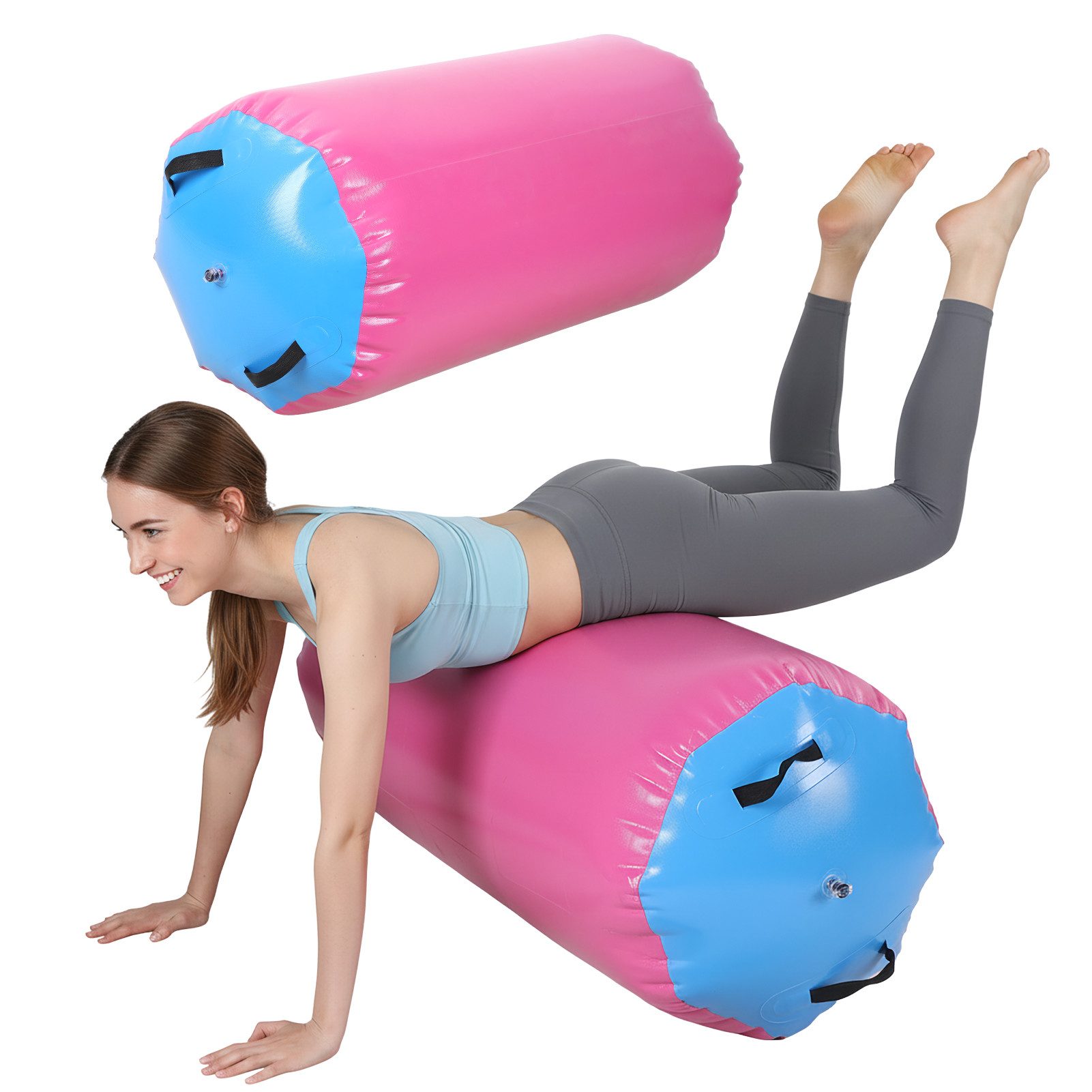 Rutaqian Sportmatten-Regenschutz Gymnastikmatte, Aufblasbare Air Roll Airtrack für Rückwärtssaltos, Gymnastikmatte Aufblasbares Gymnastik-Kissen mit Pumpe 60x60x100cm