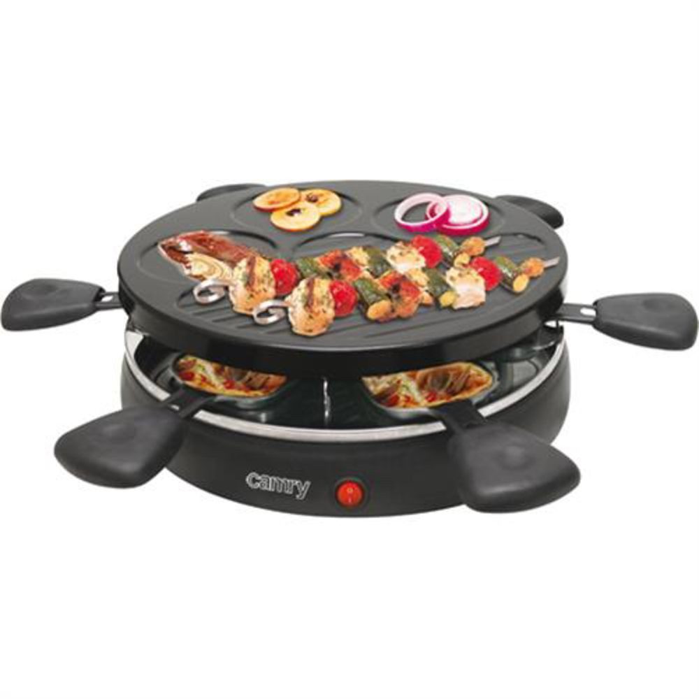 ADLER EUROPE Raclette CR6606 elektrischer Tischgrill für 6 Personen, 6 Raclettepfännchen, 1200 W, Antihaft-Grillplatte, Käse Raclette & Partygrill, Schwarz