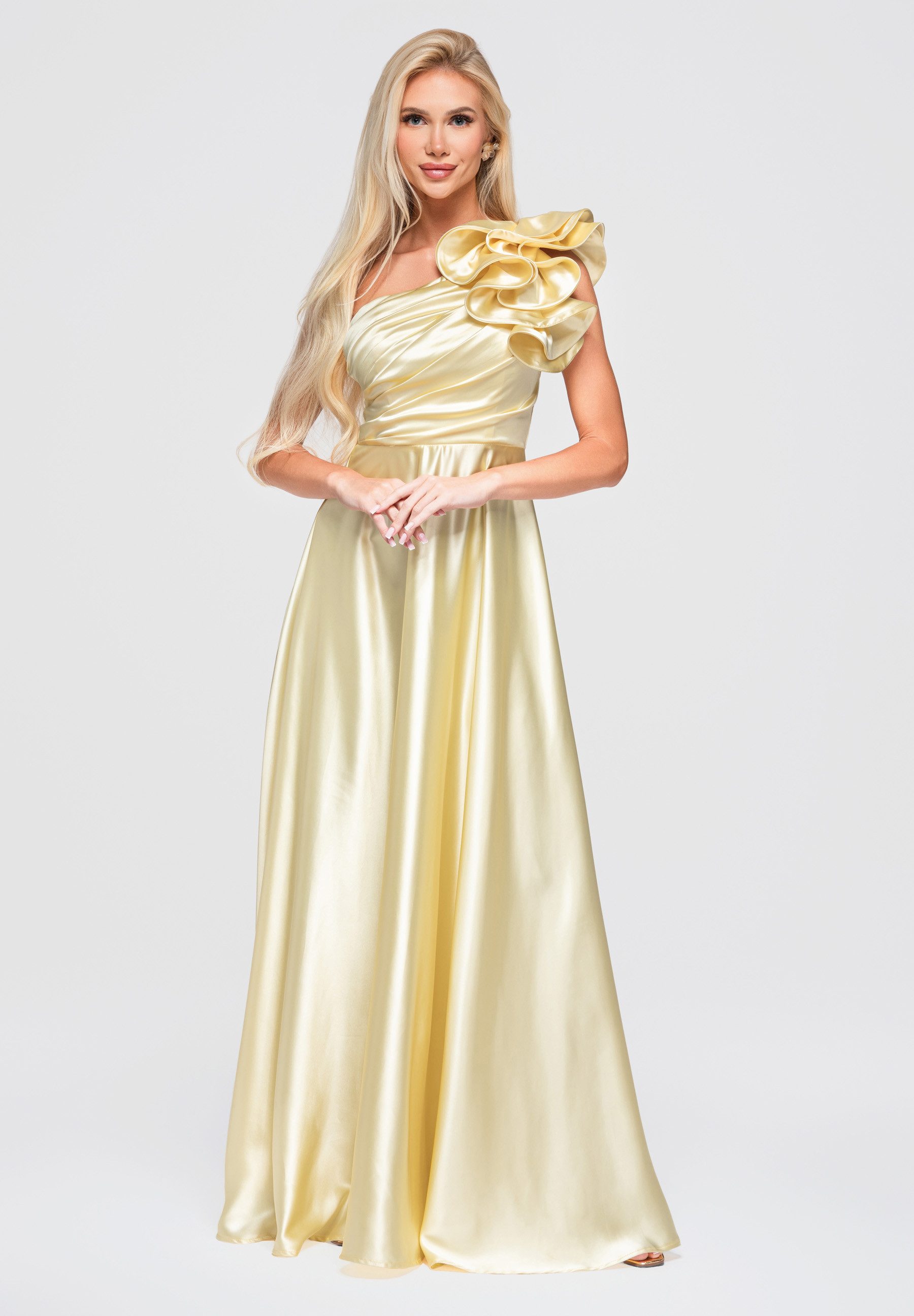 OMBRE Abendkleid Damen Abendkleid Maxi mit asymmetrischem Ausschnitt Gelb L (kein Set, 1-tlg)