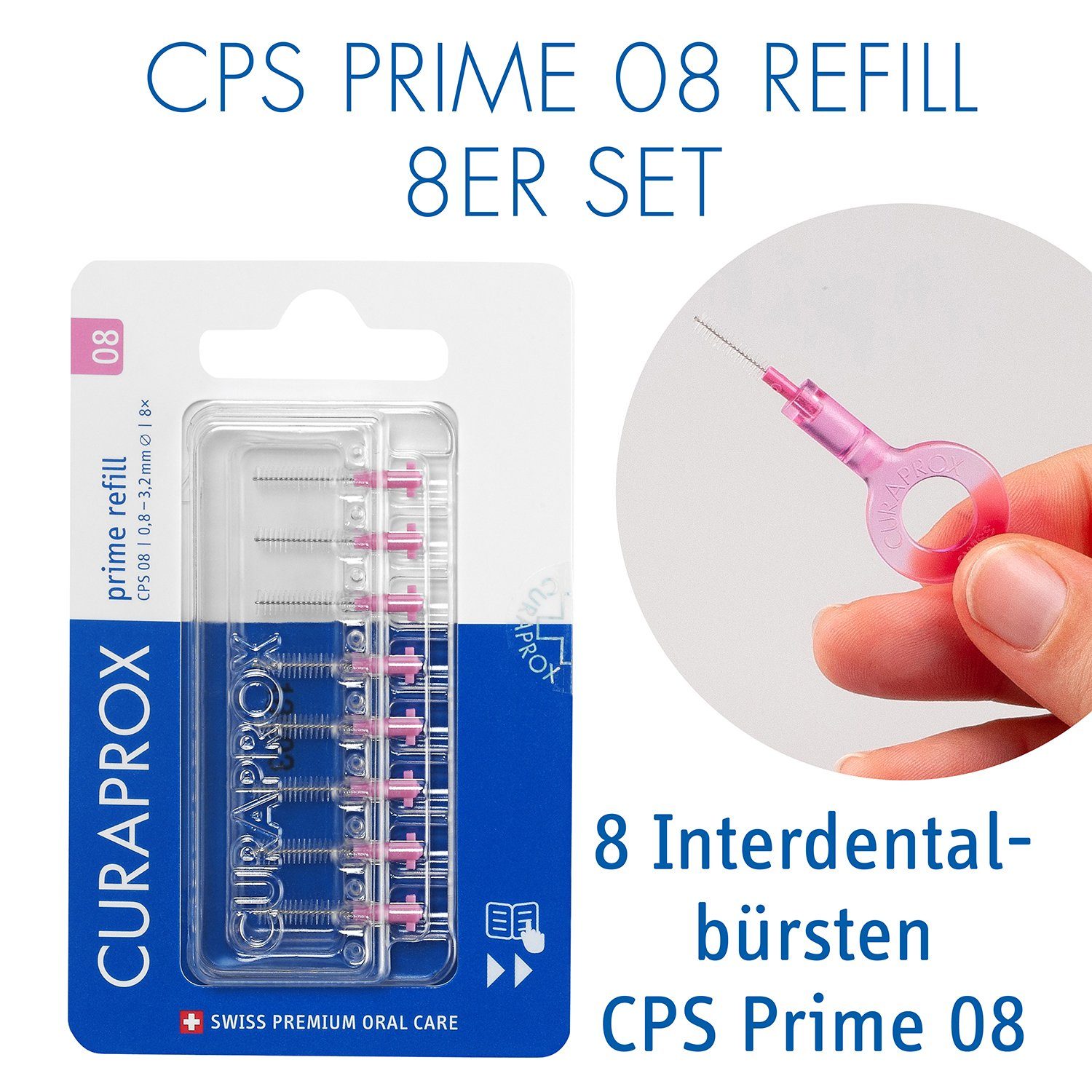 CURAPROX Interdentalbürsten Interdentalbürste CPS 08 prime, Refill, 8  Stück, pink, 3.2 mm Wirksamkeit, Nachfüllpackung, ohne Halter