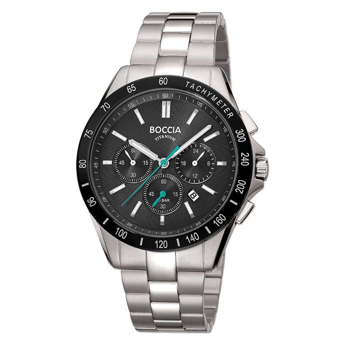 Boccia Quarzuhr 3733-03, Herrenuhr Chronograph Titan/Schwarz