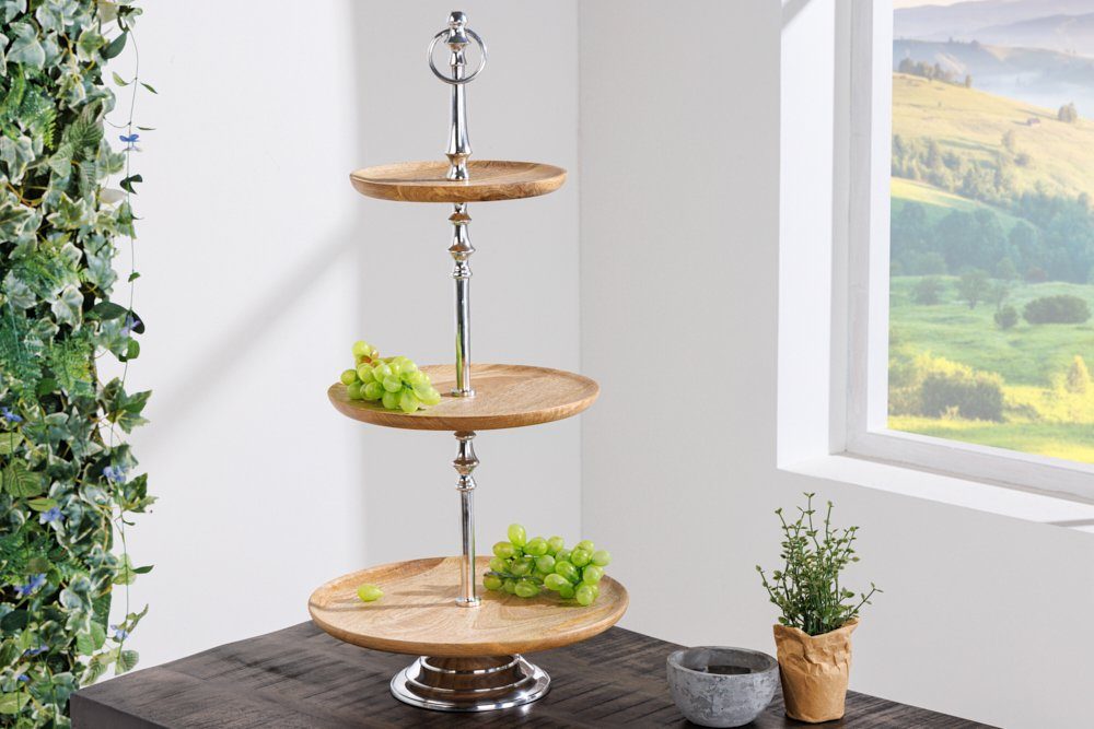 riess-ambiente Dekoetagere PURE NATURE 68cm natur / silber (Einzelartikel, 1 St), Wohnzimmer · Massivholz · Metall · 3-stöckig · Obst- & Gebäckständer