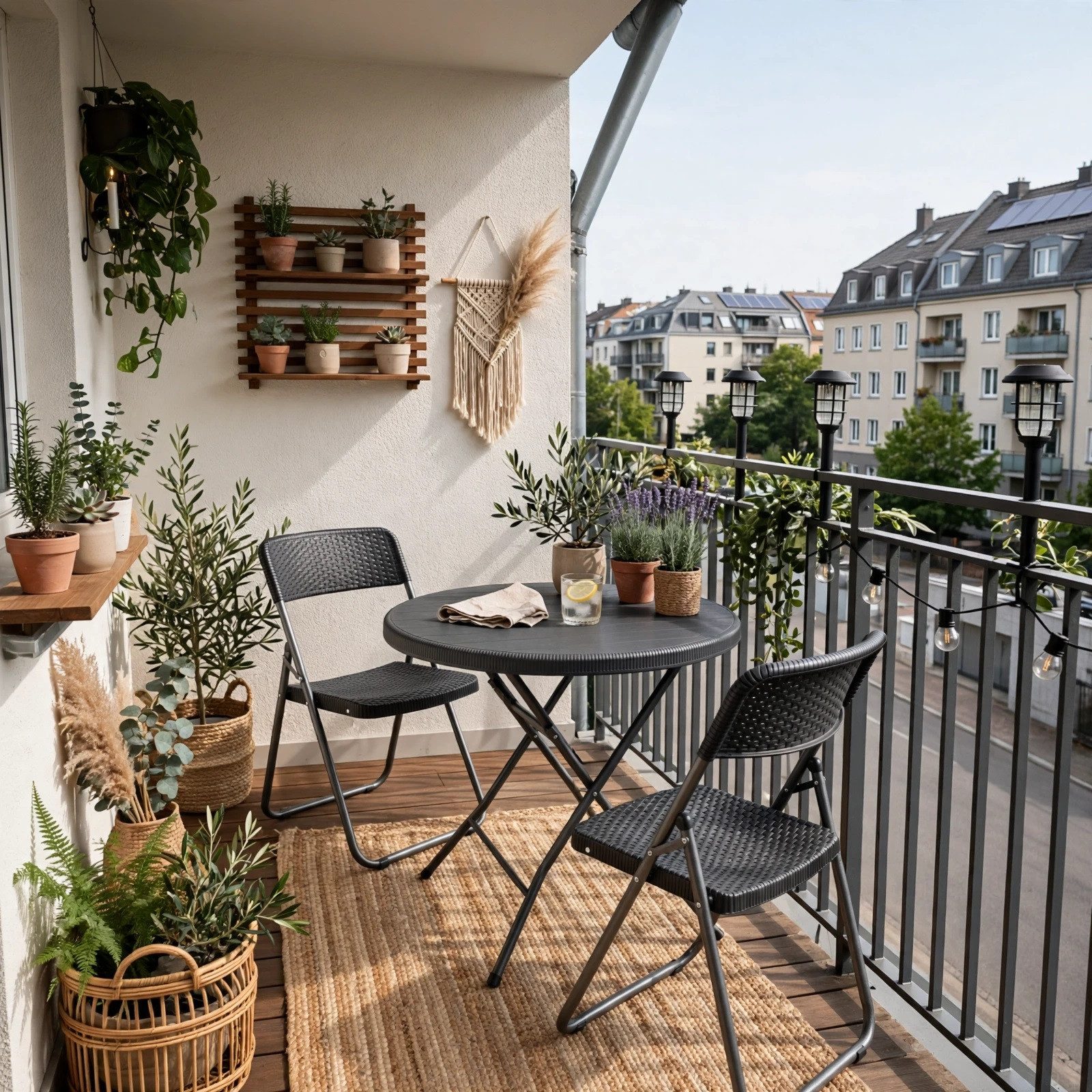 Sekey Balkonset Balkonmöbel Set 2 Personen Platzsparend Balkonset aus Polyrattan, (3-tlg), Gartentisch und 2 Gartenstuhl Klappbar Gartenmöbel für Balkon Terrasse
