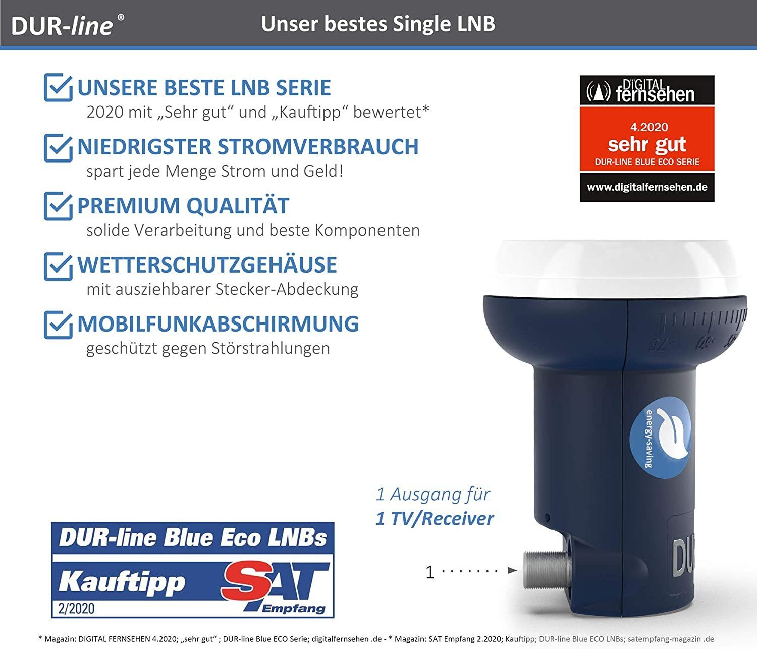 DUR-line DUR-line Blue ECO Single Stromspar-LNB - 1 Teilnehmer - Premium-Qualit Universal-Single-LNB