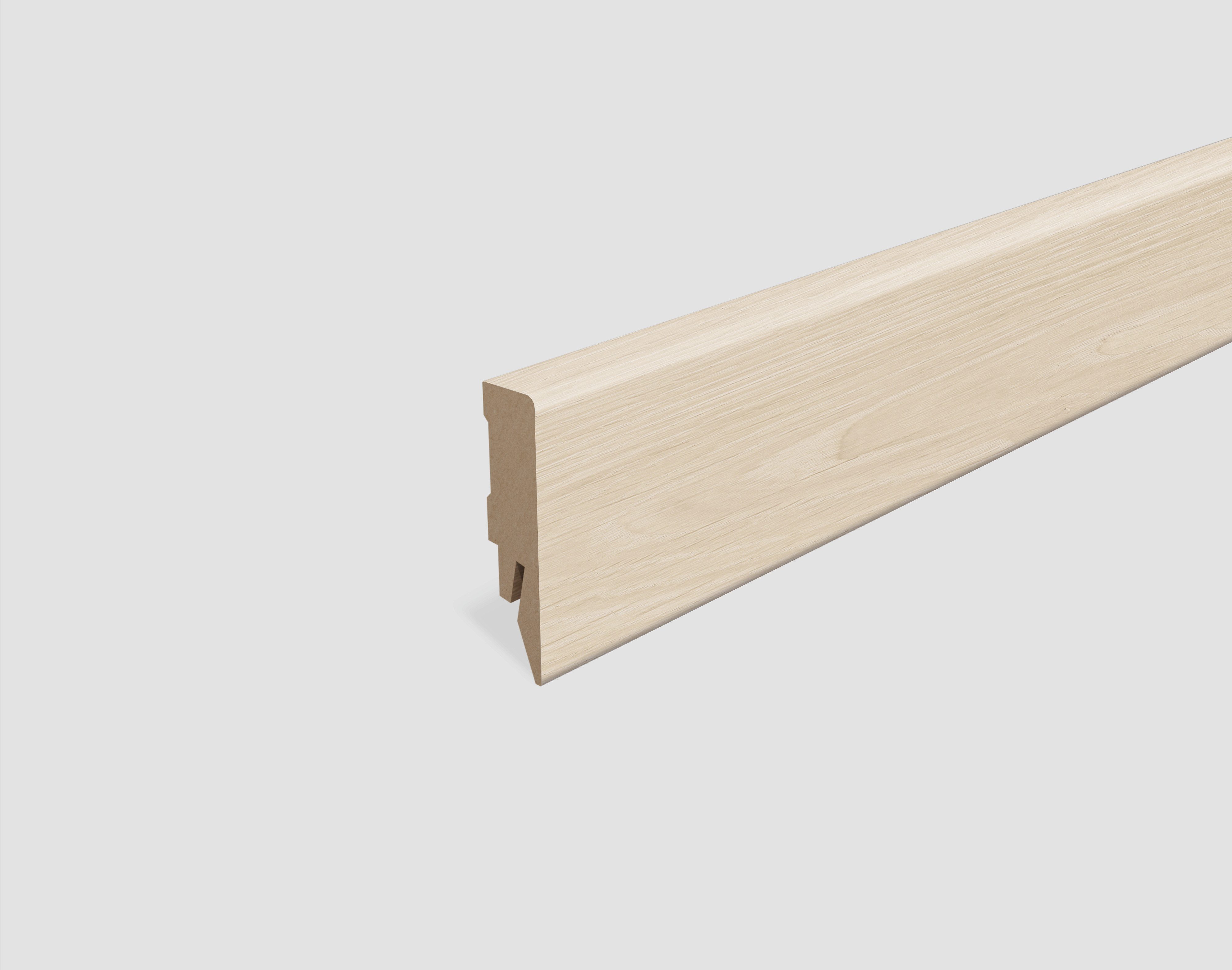 EGGER Sockelleiste Eiche weiss L715, L: 240 cm, H: 5.8 cm, 1-St., 2,40m; neues kubisches Profil; passend zu Fußboden Camden Eiche weiss