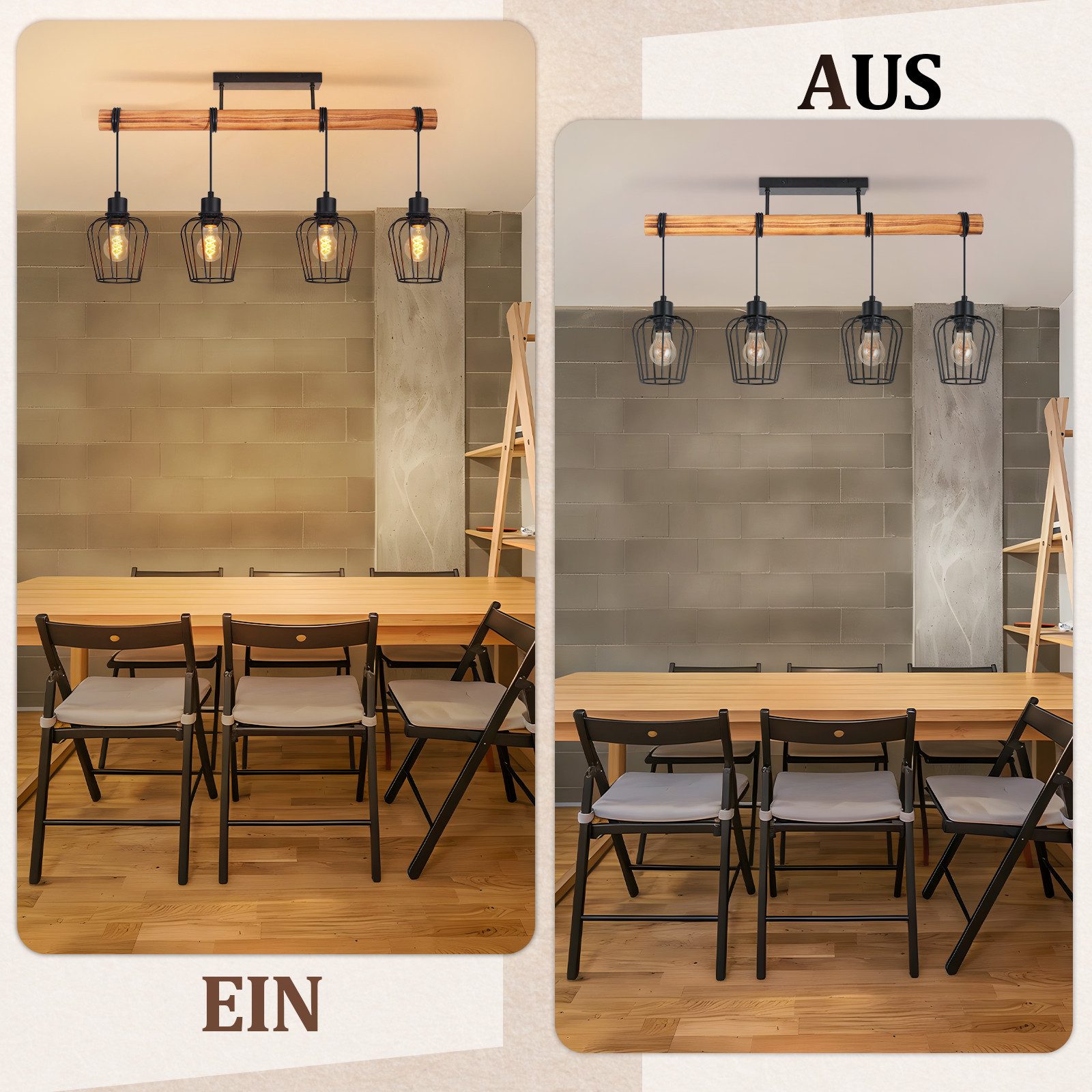 ZMH Deckenleuchte E27 Deckenlampe 2/3/4 Flammig Schwarz-Holz Wohnzimmer Esszimmer, ohne Leuchtmittel, Wohnzimmerlampe mit höhenverstellbaren Strahlern aus Metal – Bild 5 von 5