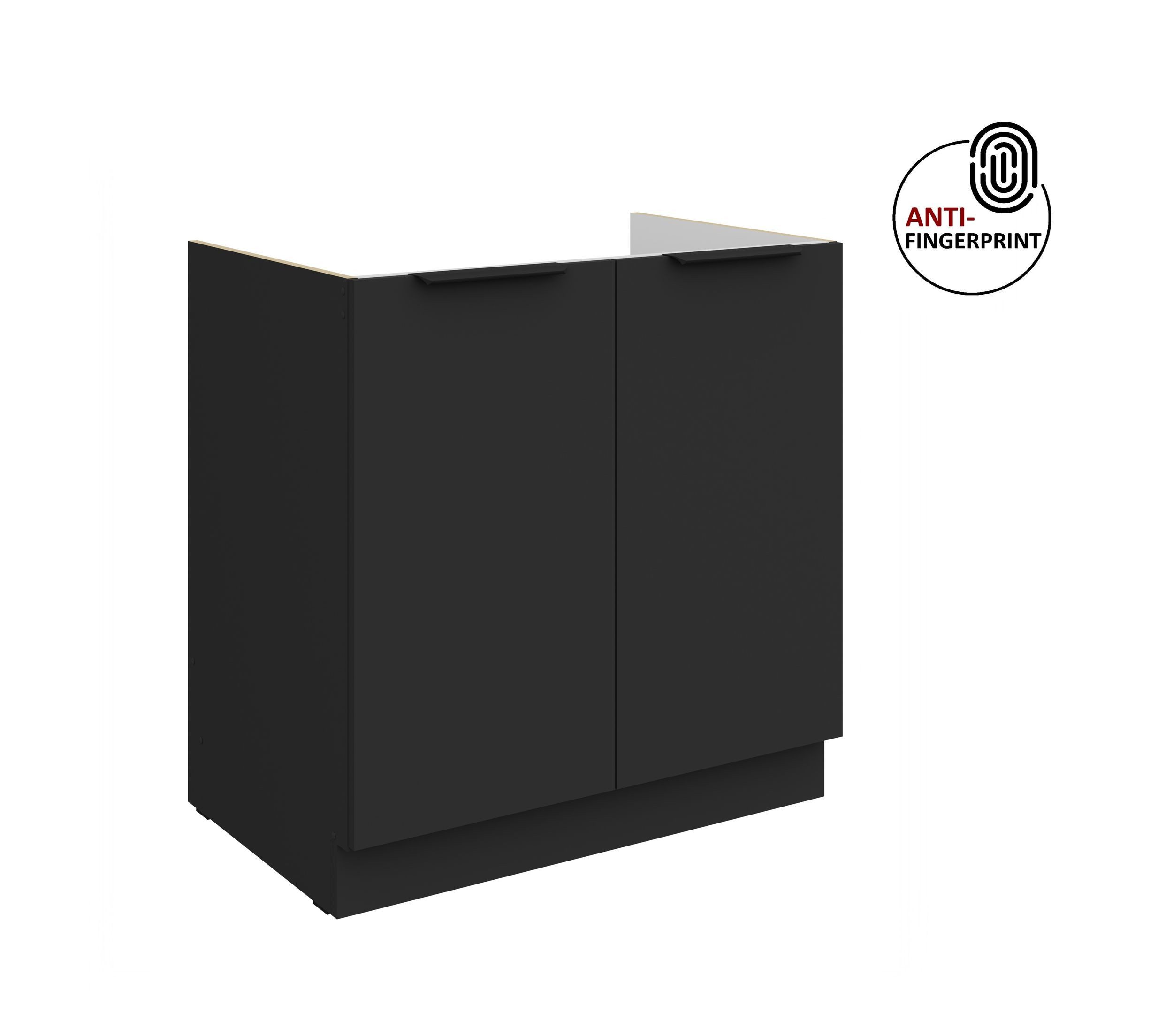 Küchen-Preisbombe Spülenunterschrank 80 cm Küche ARIA Schwarz ultra matt Anti Fingerprint Küchenzeile
