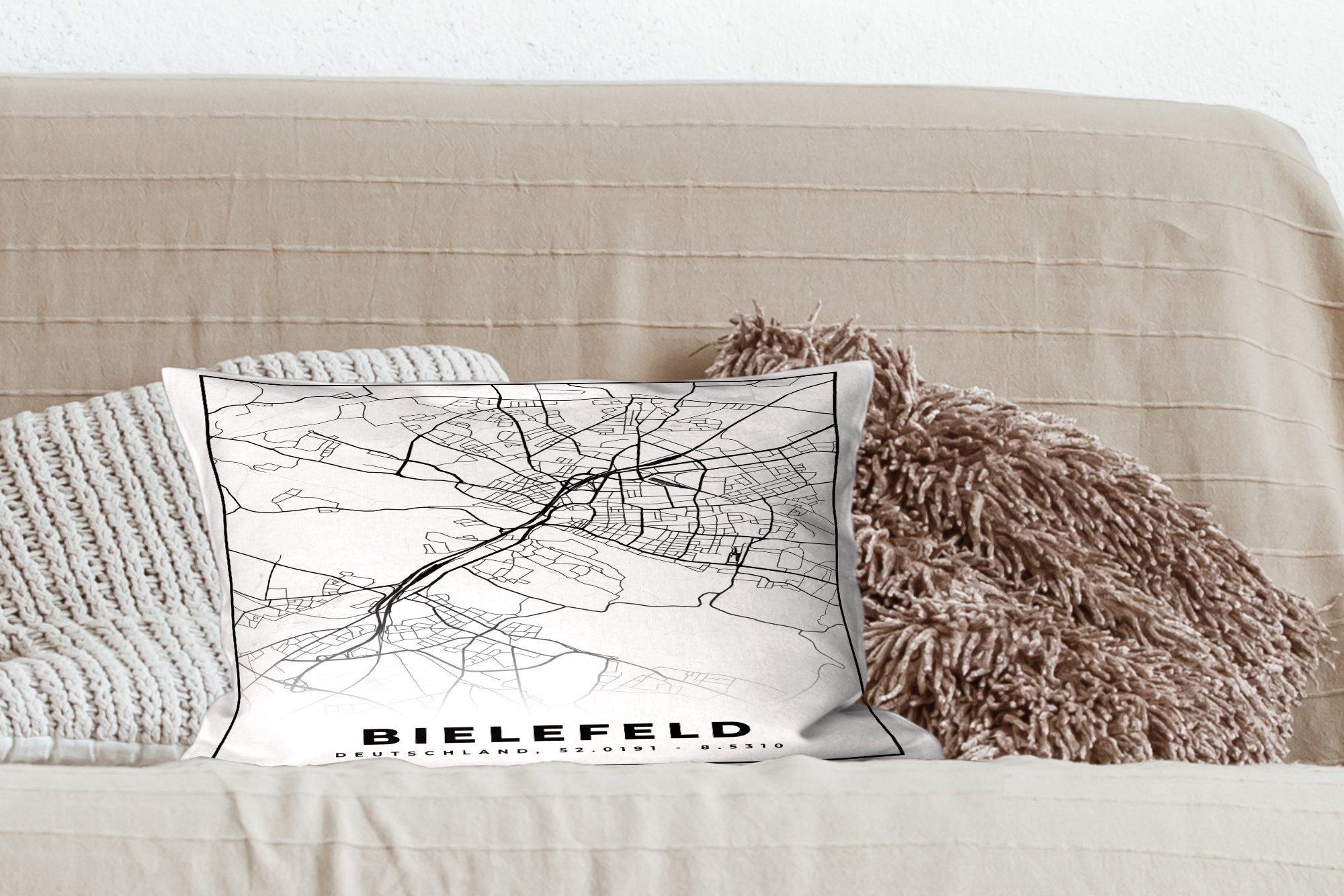 MuchoWow Dekokissen Karte - Füllung, Dekokissen Zierkissen, Karte Stadtplan, mit Dekoration, - Wohzimmer Schlafzimmer Bielefeld 