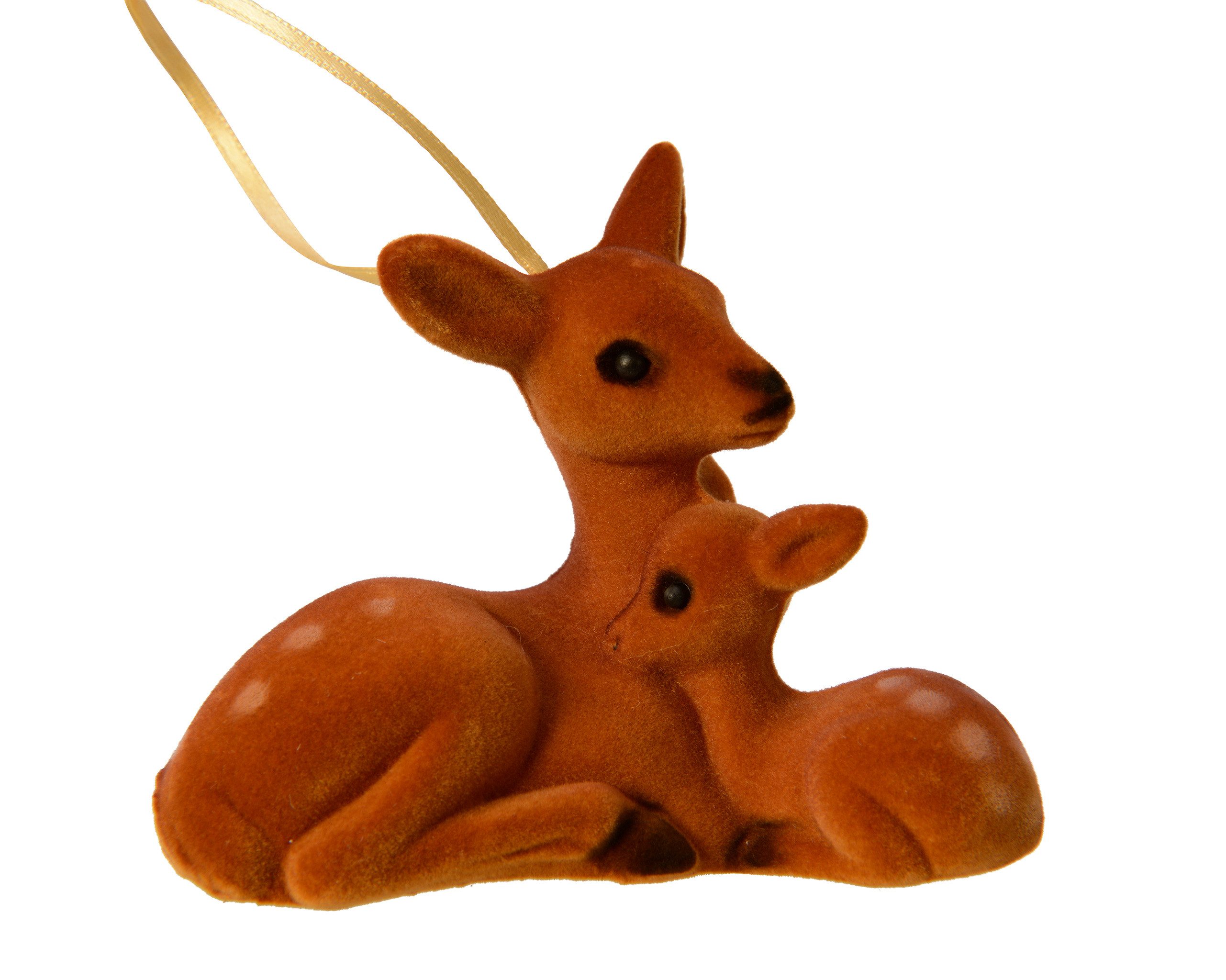 Kaemingk Christbaumschmuck, Christbaumschmuck Kunststoff 9cm Reh mit Rehkitz Figur Braun