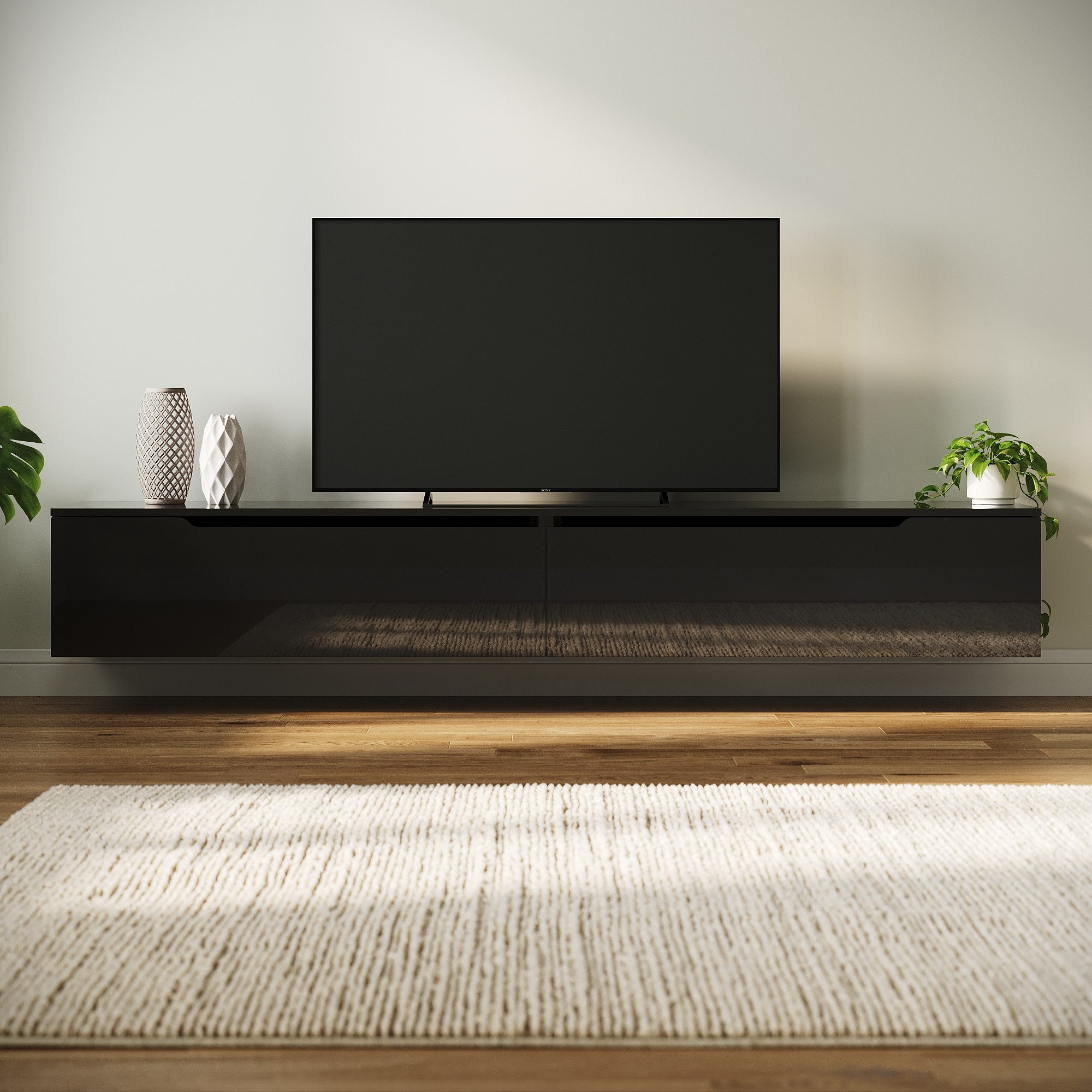 SONNI TV-Schrank Lowboard TV Schrank weiß/schwarz Hochglanz 100-180cm