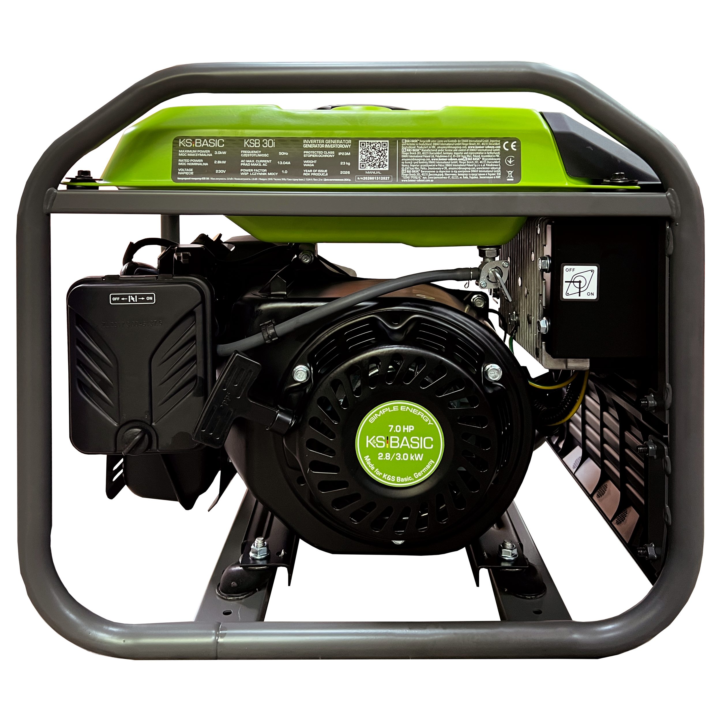 Könner & Söhnen Stromerzeuger KSB 30i, (Benzin-Inverter-Stromerzeuger, 1-tlg., mit reiner Sinuswelle, Eco-Modus und LED-Display), 2800 W Nennleistung, kompaktes 23 kg Gehäuse & EURO 5 konform