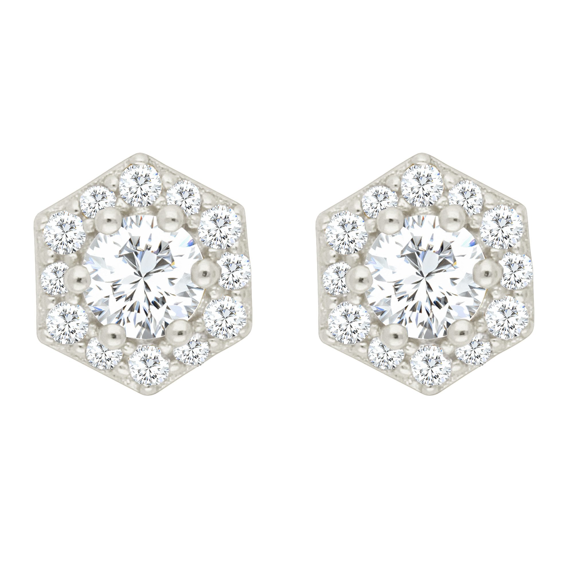 Paar Ohrstecker 925 Silber Ohrstecker Ohrringe Hexagon Zirkonia Stein Modern Klein