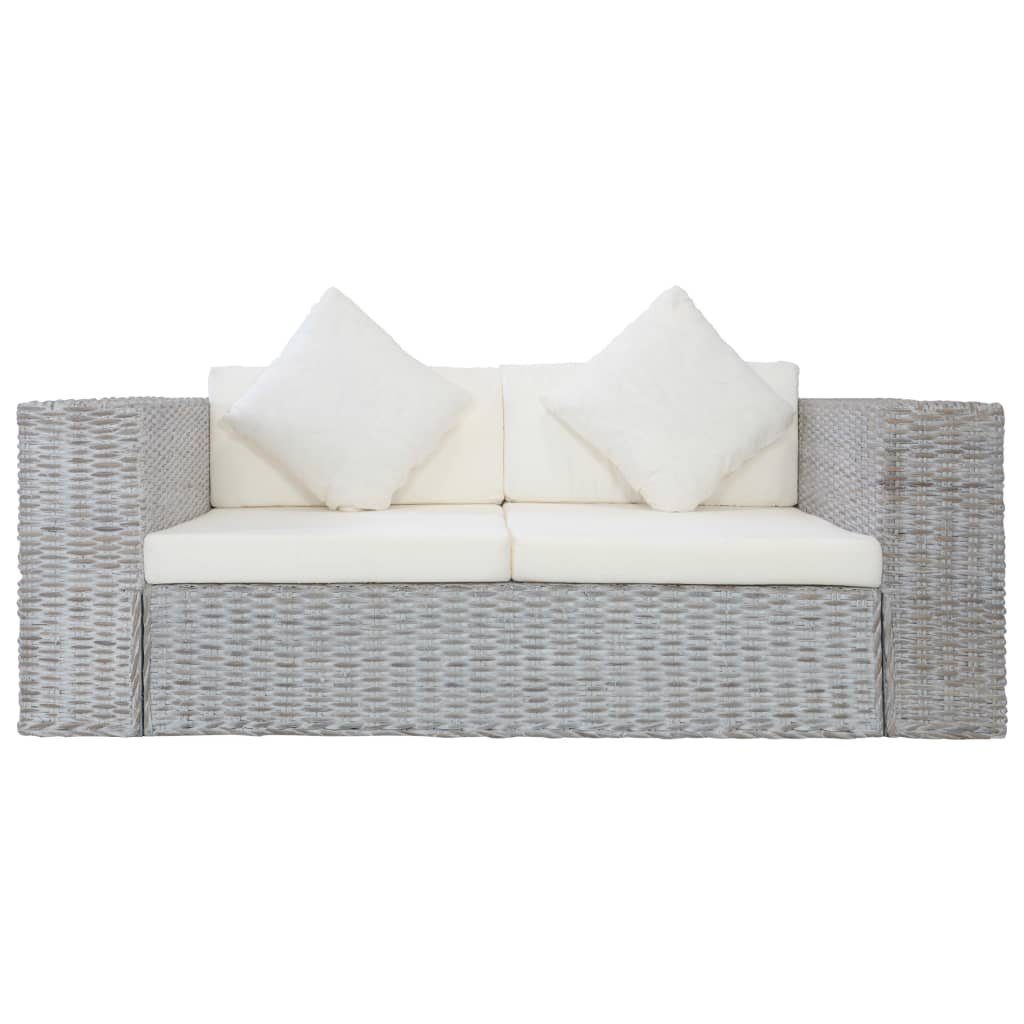 vidaXL Sofa 2-Sitzer-Sofa mit Rattan Grau Natürliches Couch Polstern