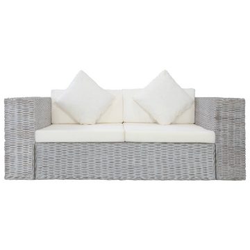 vidaXL Sofa 2-Sitzer-Sofa mit Polstern Grau Natürliches Rattan Couch
