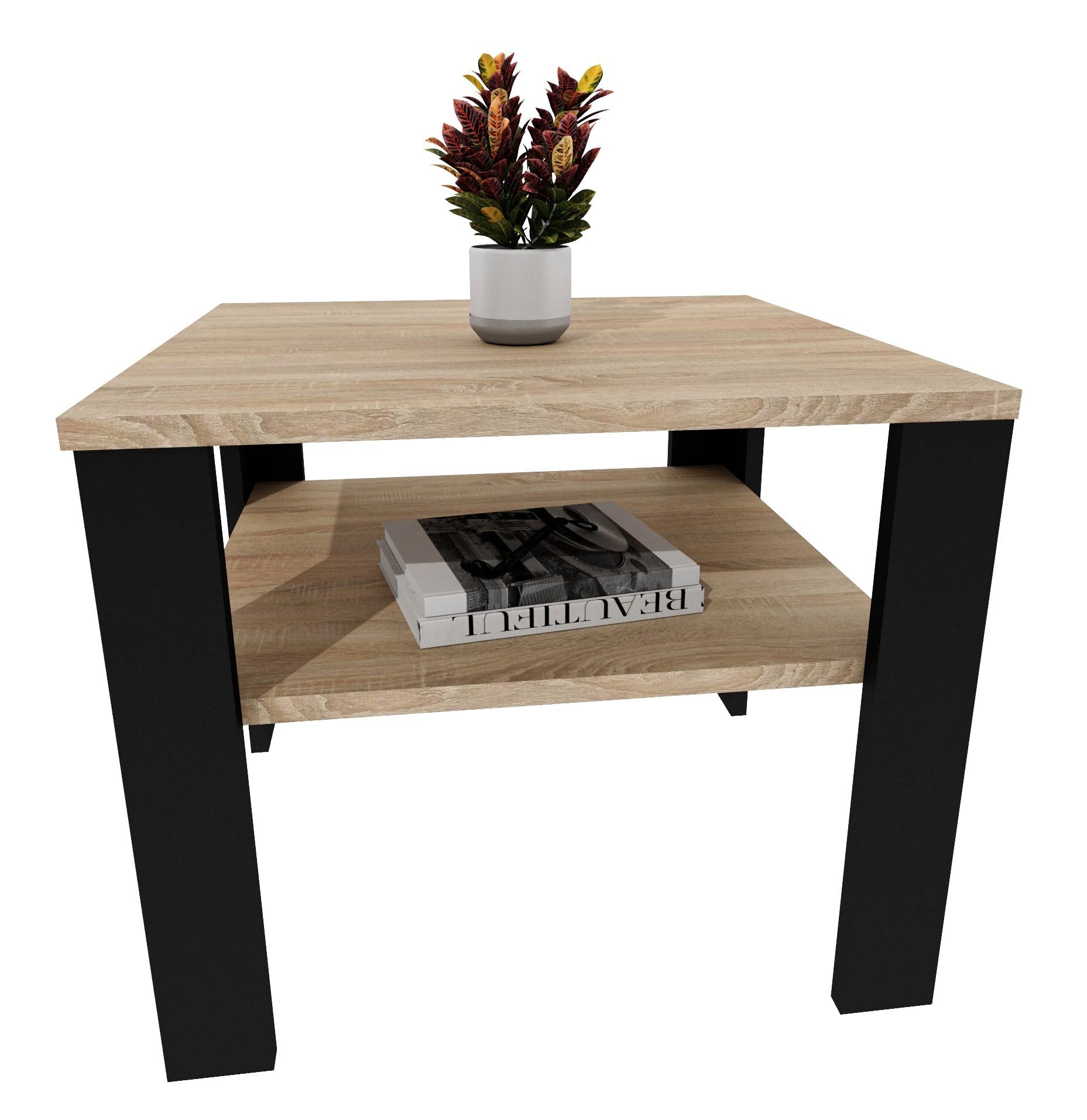 TREND WERK Couchtisch mit zusätzlicher Ablagefläche in 53×53×47 cm und 92×50×45 cm (Moderner Wohnzimmertisch im Retro Loft Design), Stabiler Beistelltisch für W – Bild 5 von 5