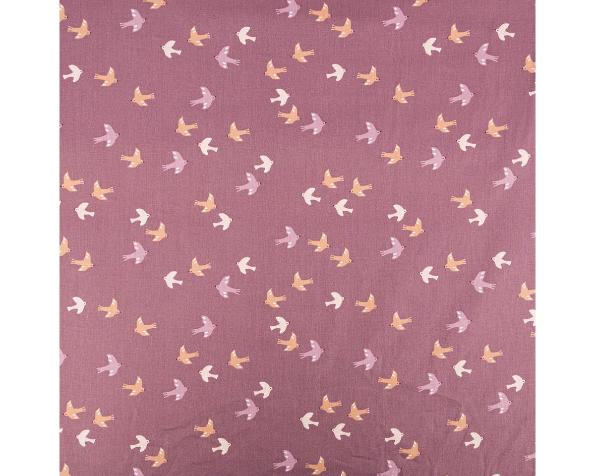 Thumbnail - SCHÖNER LEBEN. Stoff Bio Baumwollstoff Popeline Organic Kinderstoff Vögel violett 1,4m Br., allergikergeeignet