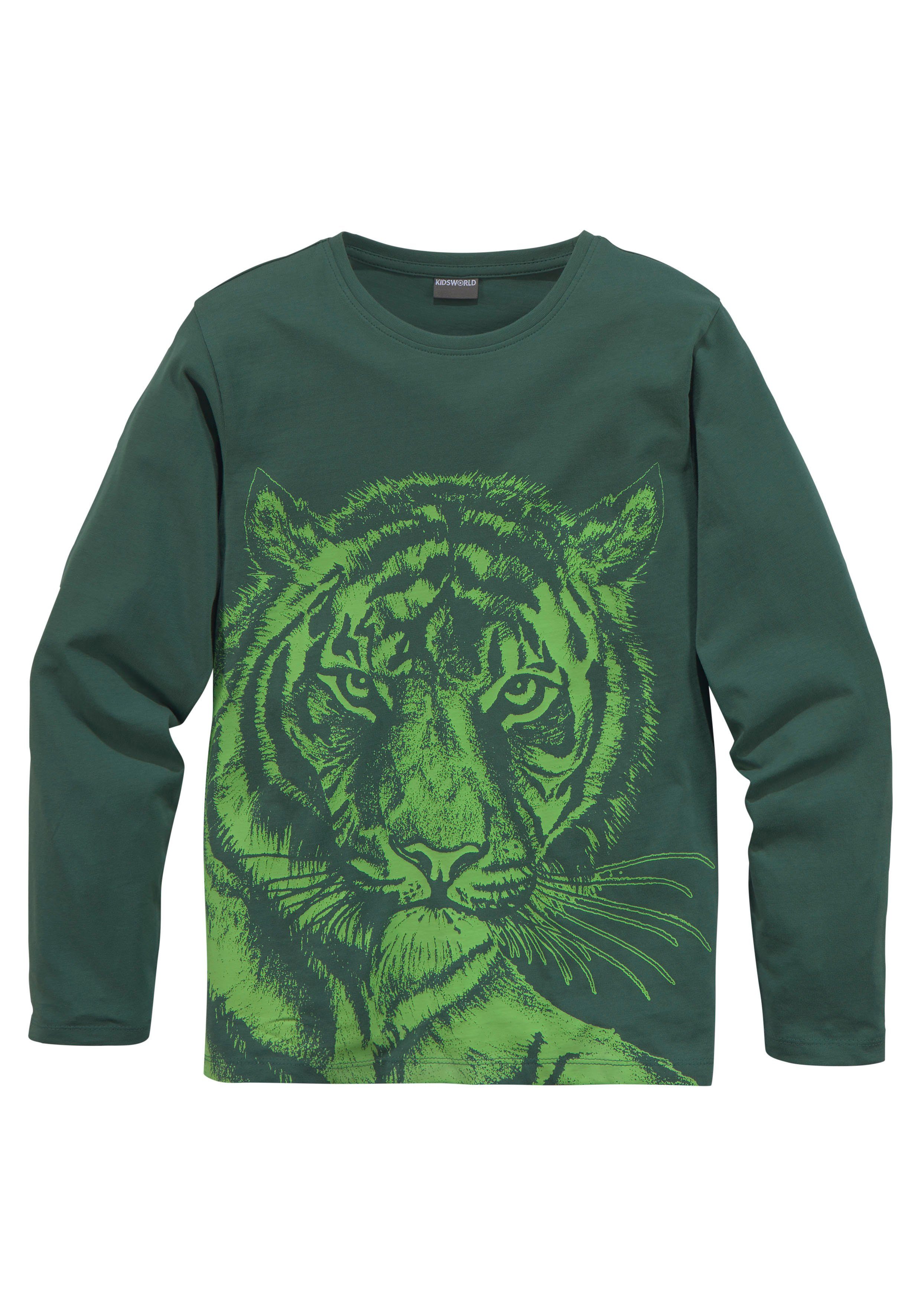 KIDSWORLD Langarmshirt TIGER - Druck Langarm, Basic-Passform, mit trendigem Druck, Rundhalsausschnitt. Reduzierter Preis € 14,99. Unverbindliche Preisempfehlung € 17,99