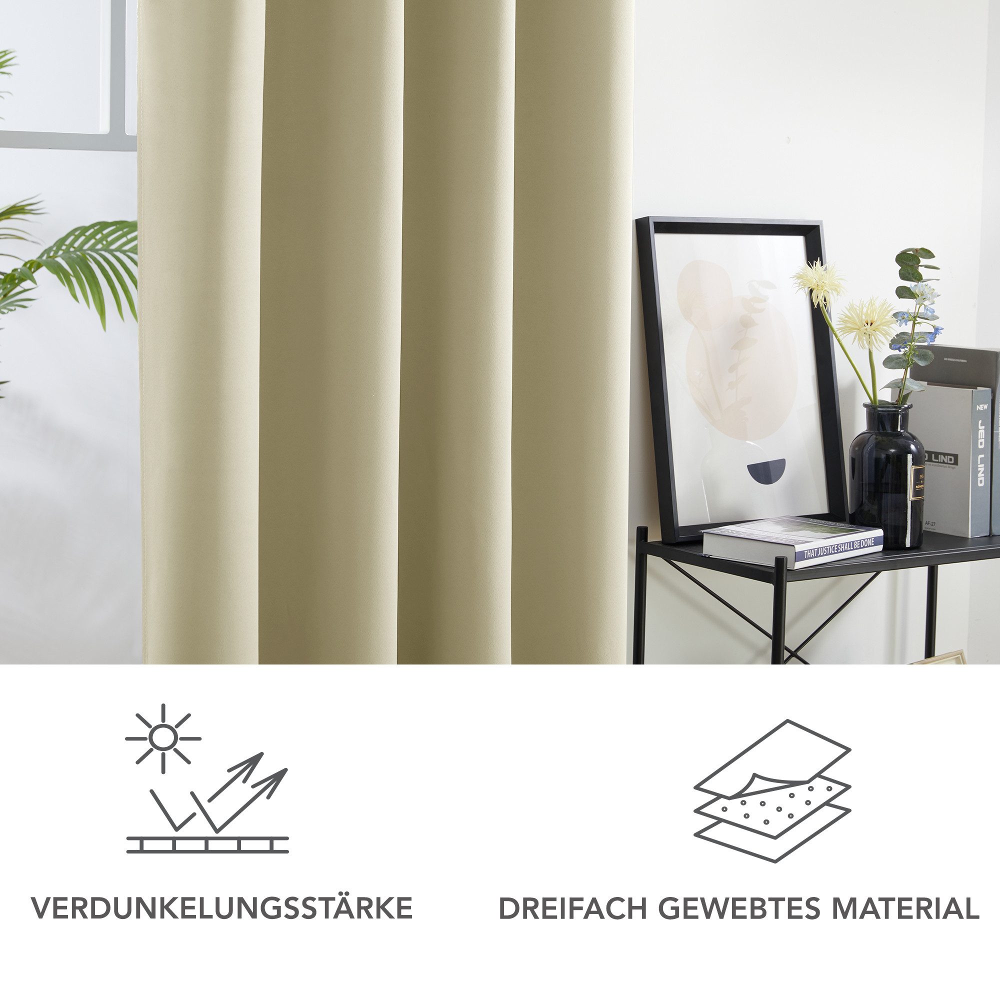 Deconovo Verdunkelungsvorhang Gardinen mit Ösen Blickdichte Vorhang Kälteschutz Schlafzimmer 2er Set, Blackout Curtain einfarbig Thermo Vorhang Verdunkelung Wär – Bild 4 von 5