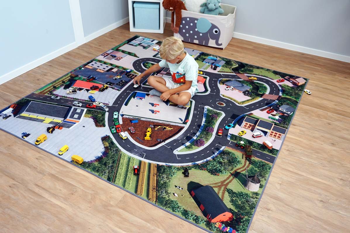 SkippiDoo Kinderteppich Straßenteppich Spielteppich Kinderzimmer Teppich Autoteppich, rechteckig, Höhe: 5 mm, keine sich wiederholende Motive, Antirutsch