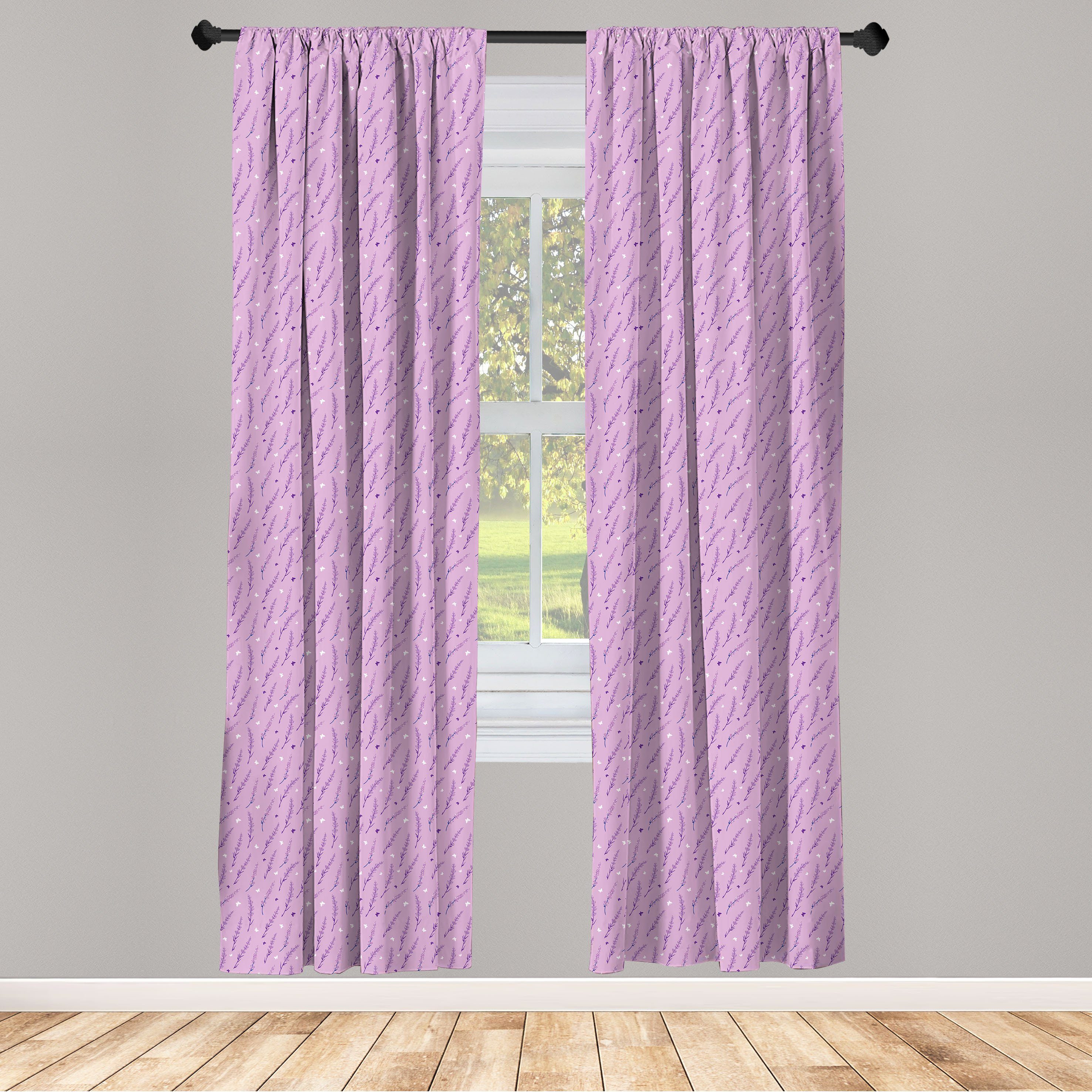 Gardine Vorhang für Microfaser, Blumenweinlese Wohnzimmer Abakuhaus, Lavendel Schmetterlinge Schlafzimmer Dekor