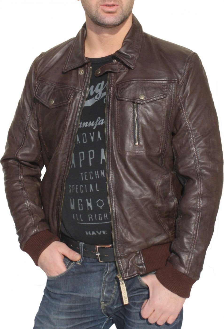 German Wear Lederjacke Trend 515J Lederjacke Jacke aus Lamm Nappa Leder  dunkelbraun