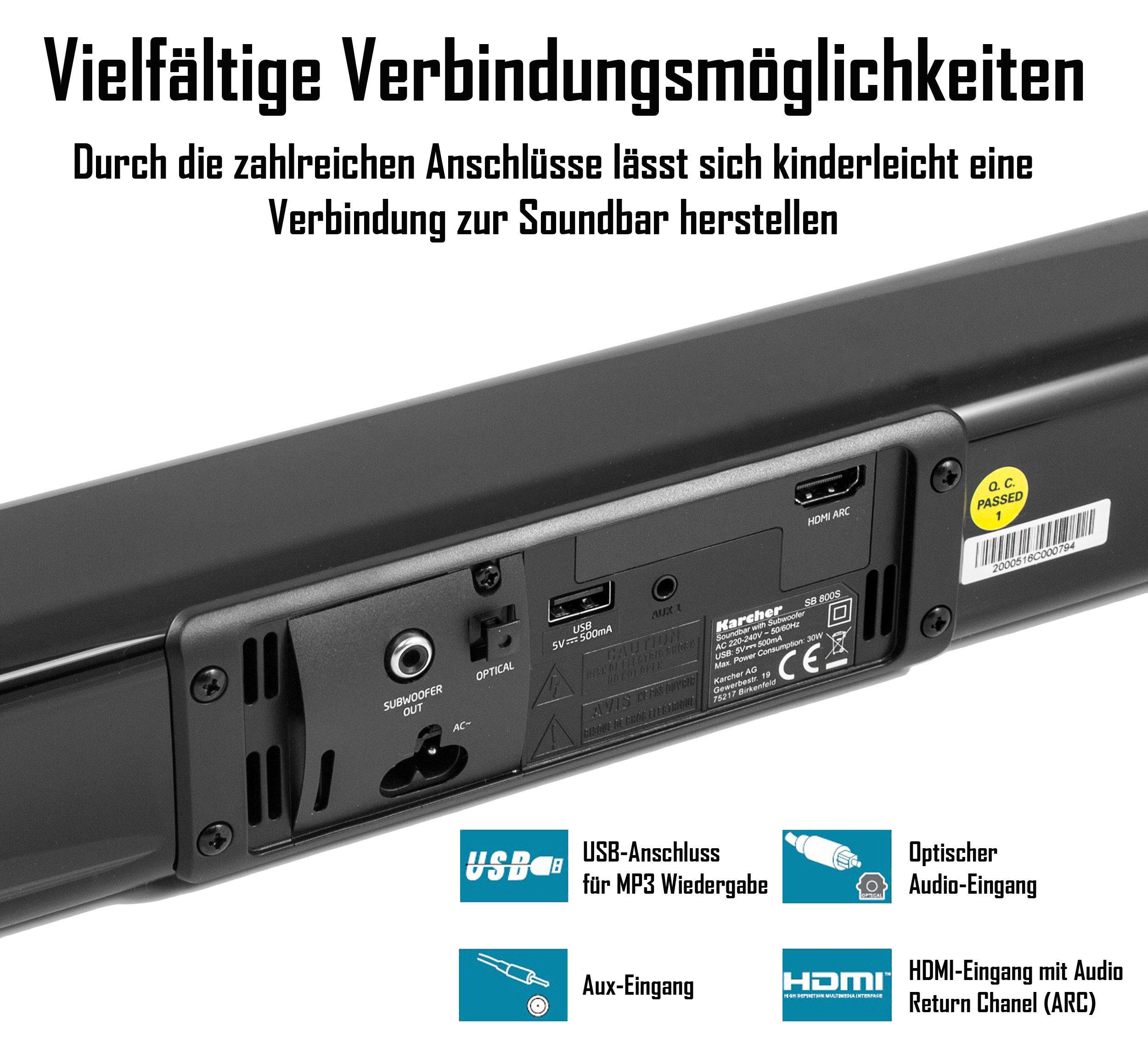 Karcher SB 800S Soundbar 2.1 Soundsystem (Bluetooth, 60 W, mit Subwoofer, für Fernseher, Heimkino, TV Surround Sound System) – Bild 2 von 5