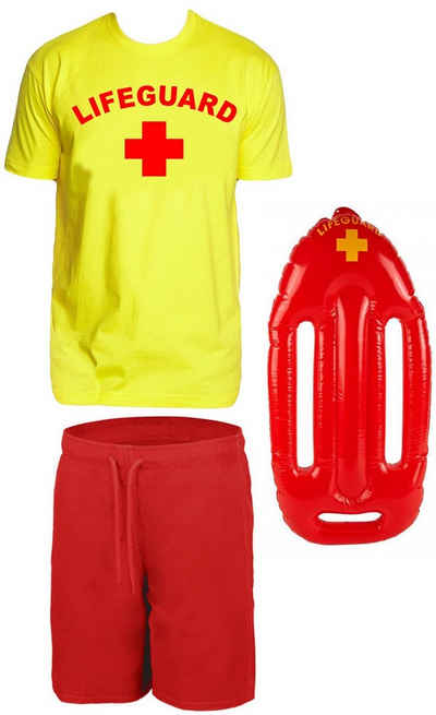 coole-fun-t-shirts Kostüm »Rettungsschwimmer Schwimmboje Kostüm Rettungsschwimmer 3-teiliges Set T-Shirt Badehose Rot S M L XL XXL 3XL Gelb oder Rot«, 3 Teile