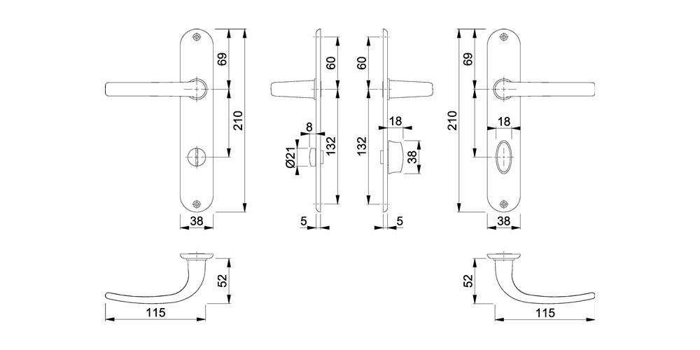Langschildgarnitur M191/322 HOPPE Messing Türbeschlag / F49 DIN links Cervina SK/OL-78 mm 78 rechts