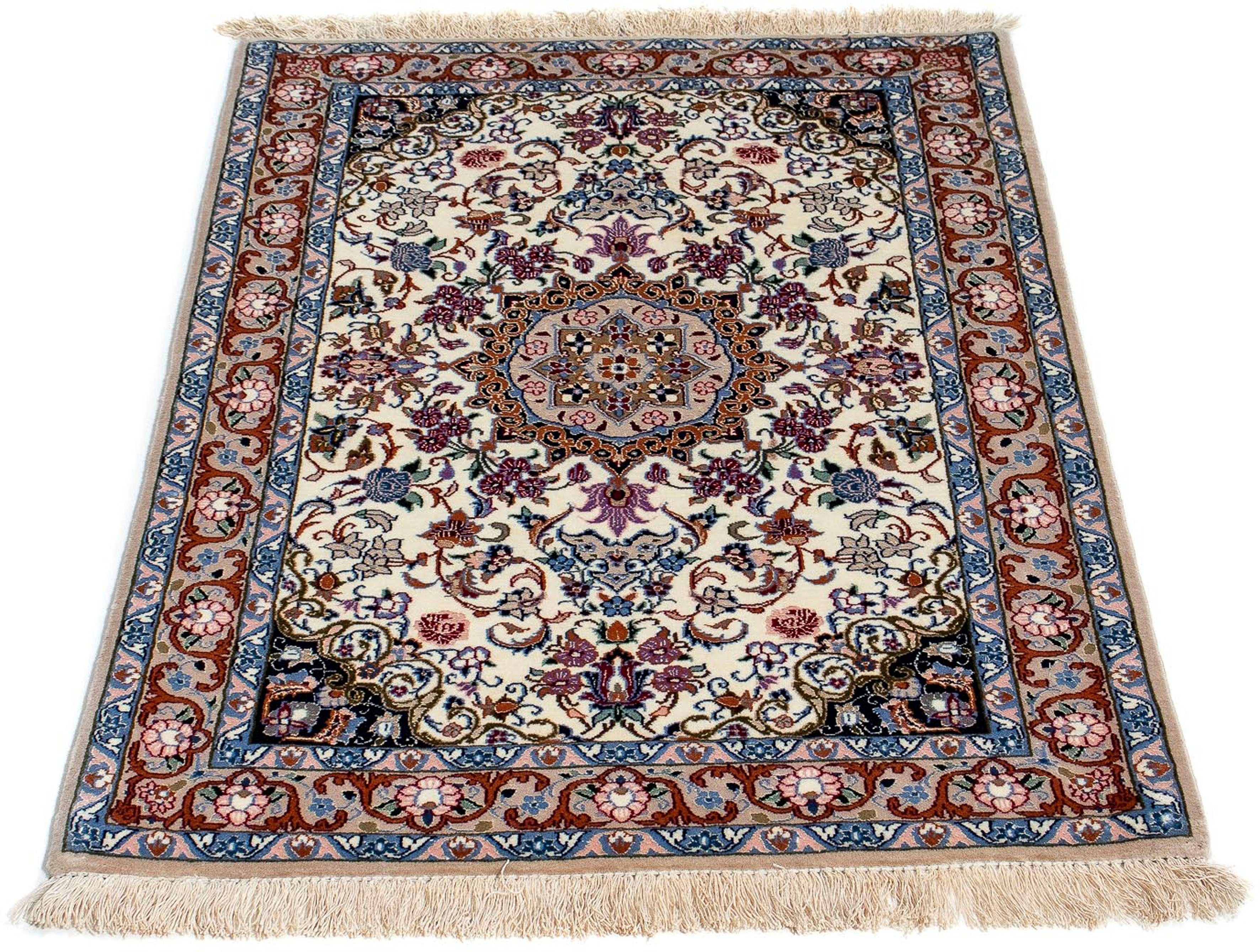 Orientteppich Perser - Isfahan - Premium - 102 x 70 cm - beige, morgenland, rechteckig, Höhe: 6 mm, Wohnzimmer, Handgeknüpft, Einzelstück mit Zertifikat