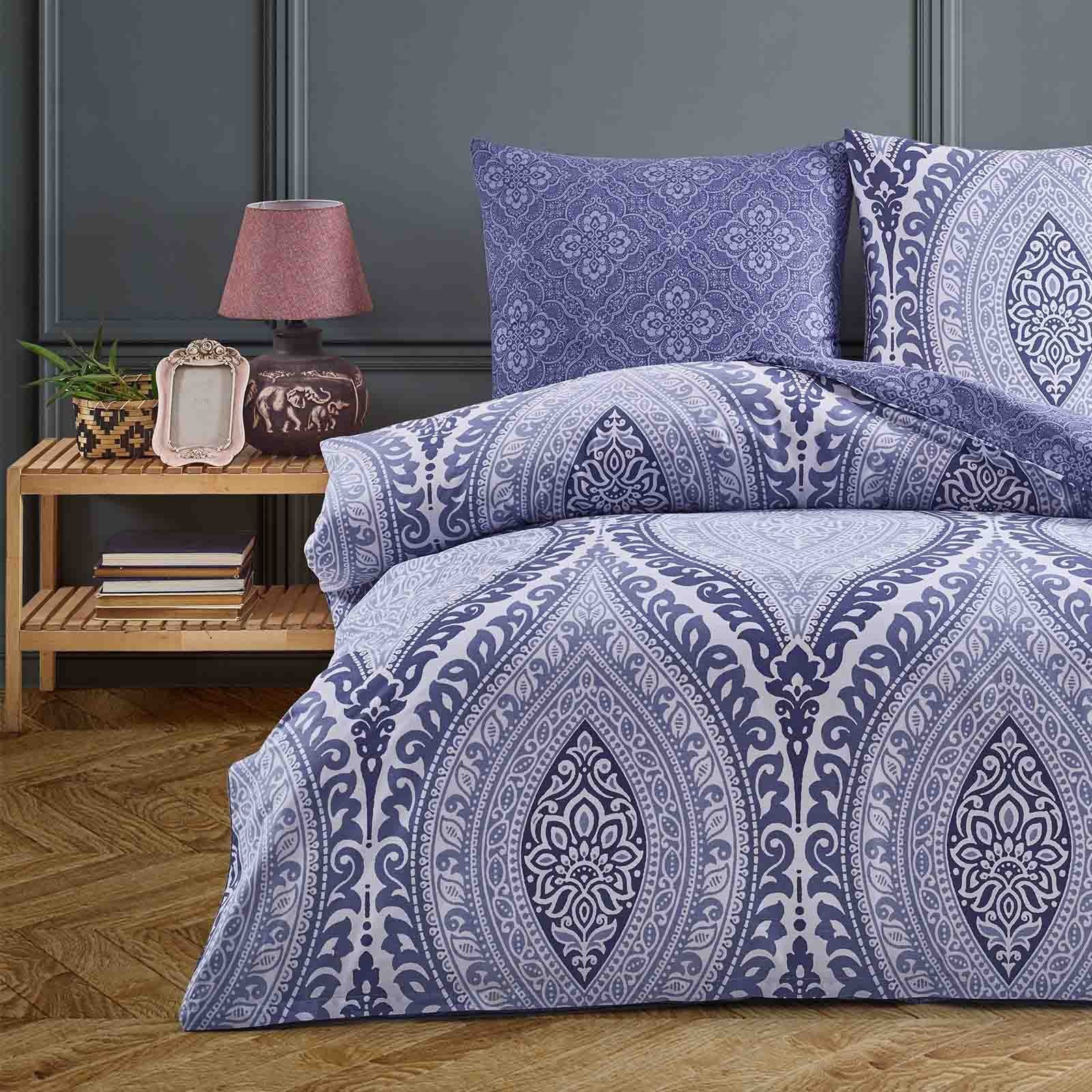 Bettwäsche, Renforcé, 2 teilig, 100% Baumwolle Renforce Wendebettwäsche Kissenbezug 80x80 cm mit Reißverschluss Barock Ranken, Grau Weiß Lila