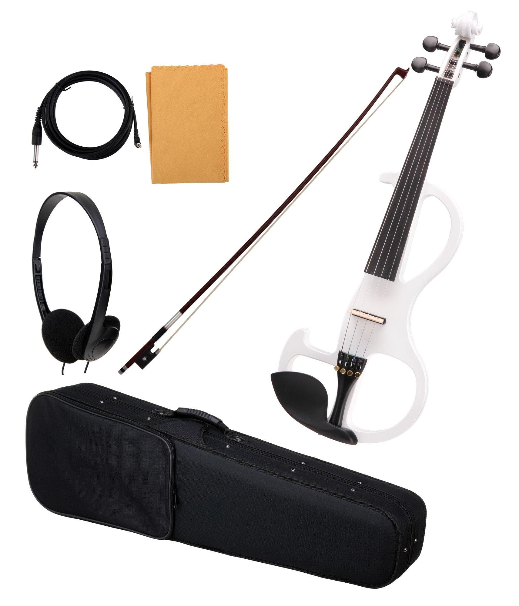Classic Cantabile E-Violine EV-90BK E-Violine (E-Geige mit Tonabnehmer, Fichte/Ahorn/Ebenholz), Tonabnehmersystem mit 9V-Blockbatterie