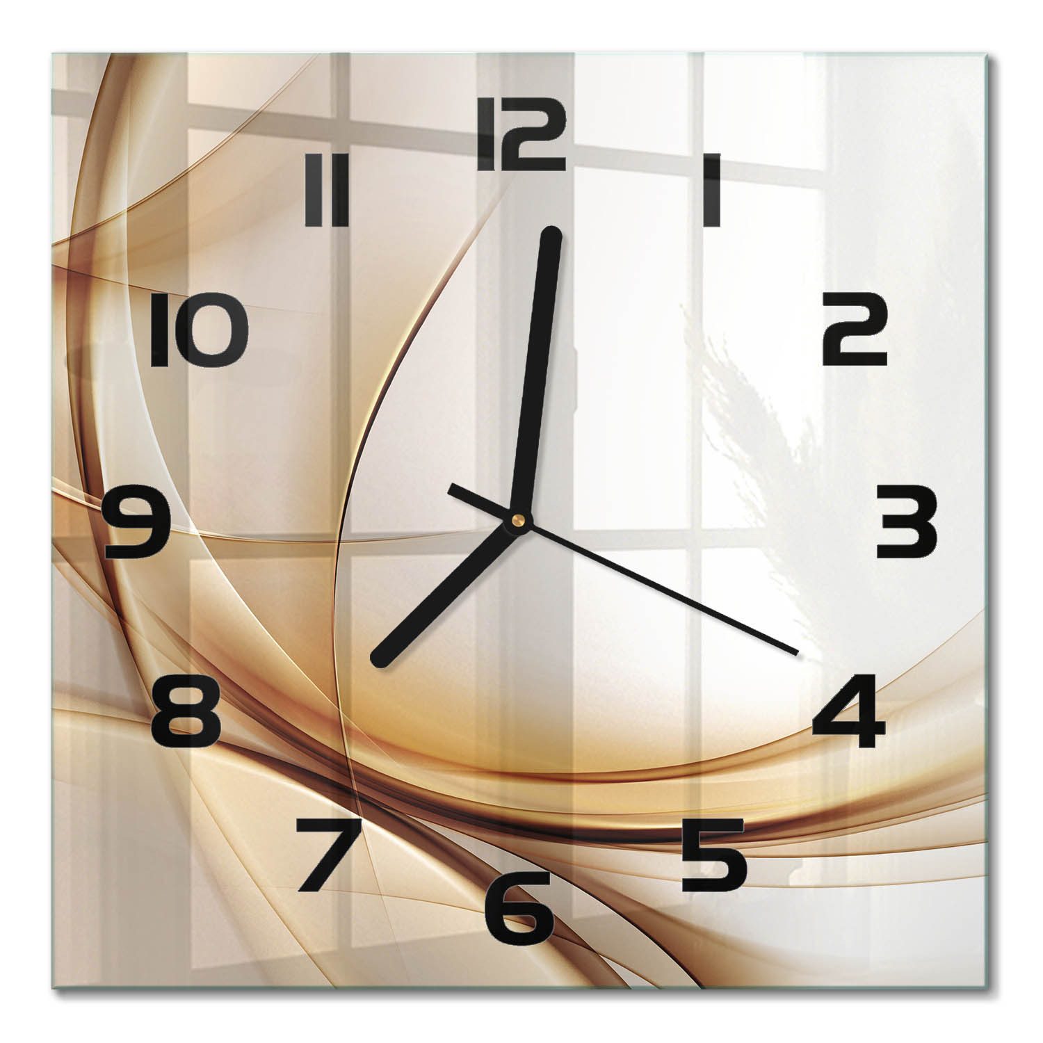 Tulup Wanduhr Glas Wanduhr mit 4 mm Floatglas und hochwertigem Motivdruck (Wellenabstraktion, Beige)