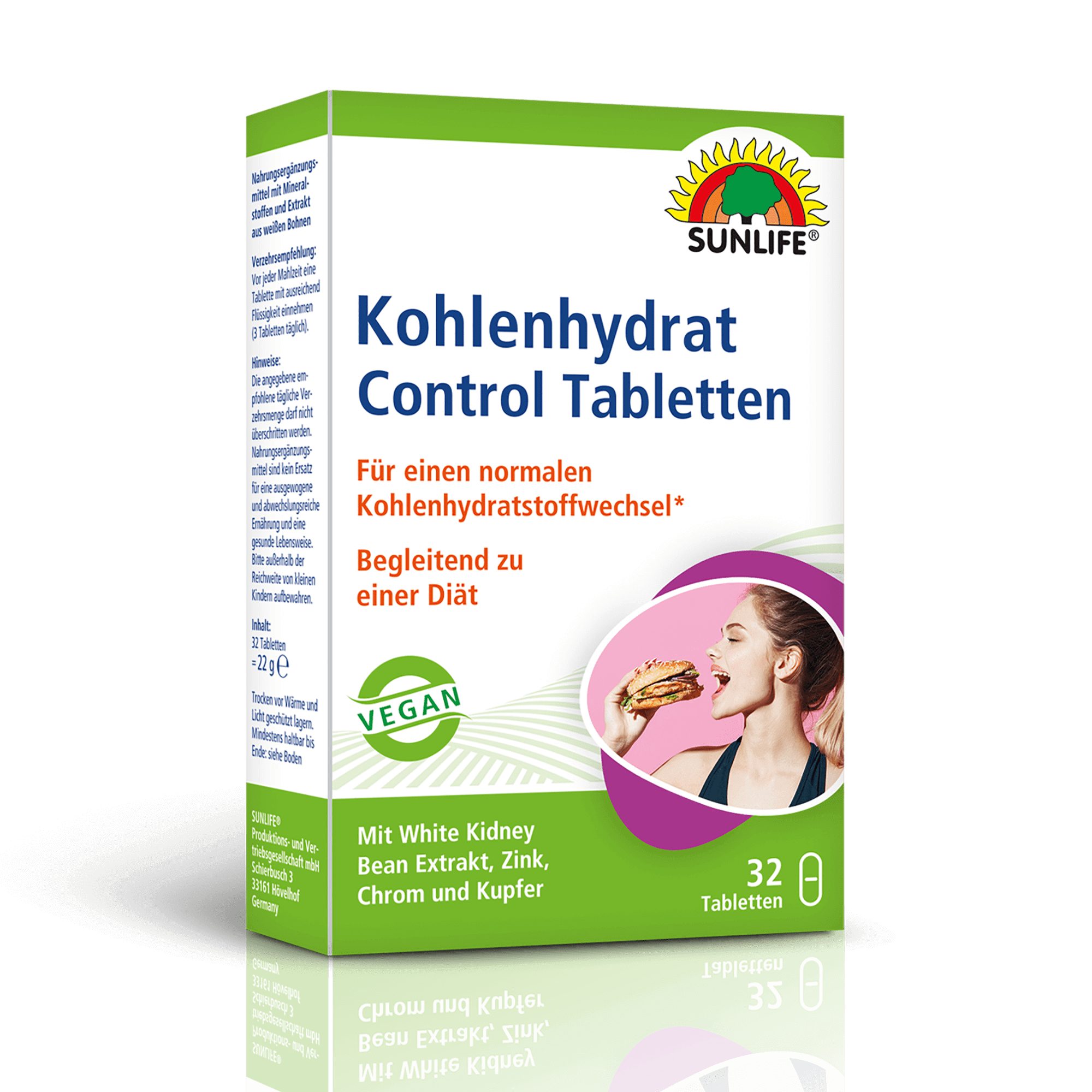 SUNLIFE SUNLIFE® Kohlenhydrat Control Tabletten Gewichtsverlust Diät Abnehmen Vor jeder Mahlzeit eine Tablette mit ausreichend Flüssigkeit einnehmen (3 Tabletten täglich)