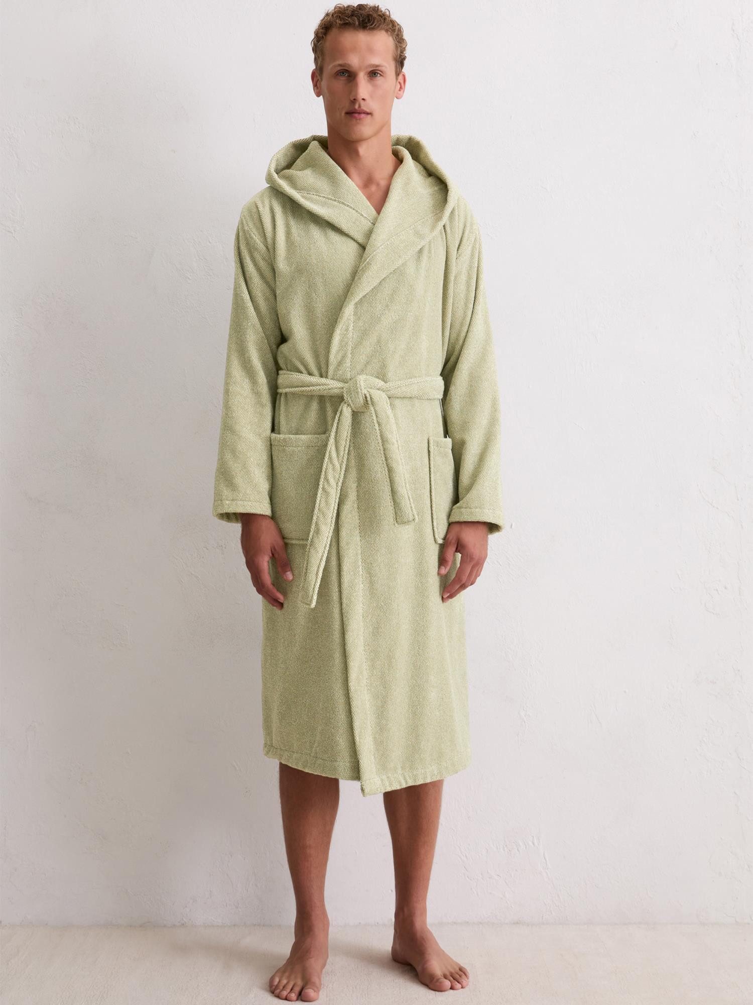 Marc O'Polo Home Herrenbademantel Timeless Men Melange, Langform, Baumwolle, Timeless Men Melange, Gürtel, aus GOTS-zertifizierter Bio-Baumwolle mit Kapuze und Taschen