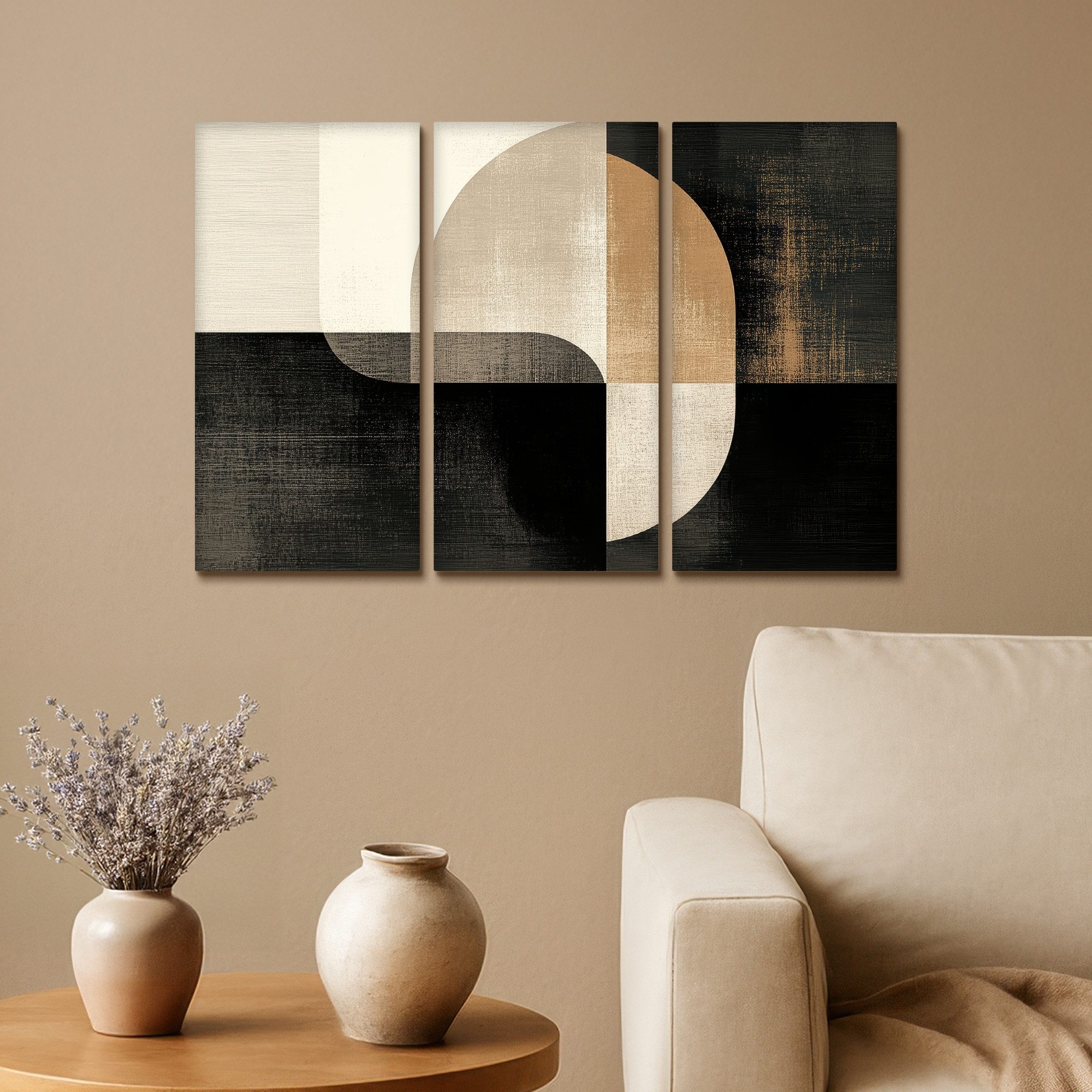 MuchoWow Leinwandbild Formen - Abstrakt - Gold, Fotodruck (3 St), Wand Bilder 3 Set, Deko Schlafzimmer Wohnzimmer Flur 60x40 cm – Bild 2 von 5